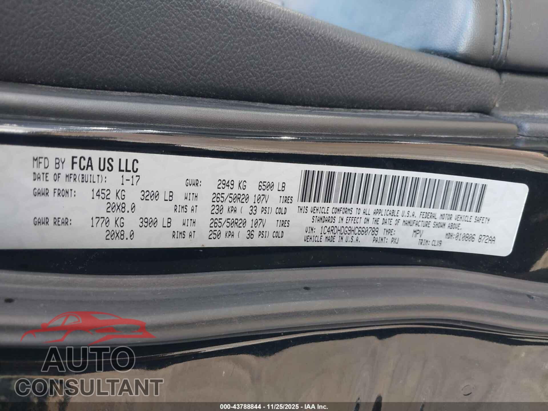 DODGE DURANGO 2017 - 1C4RDHDG9HC660789