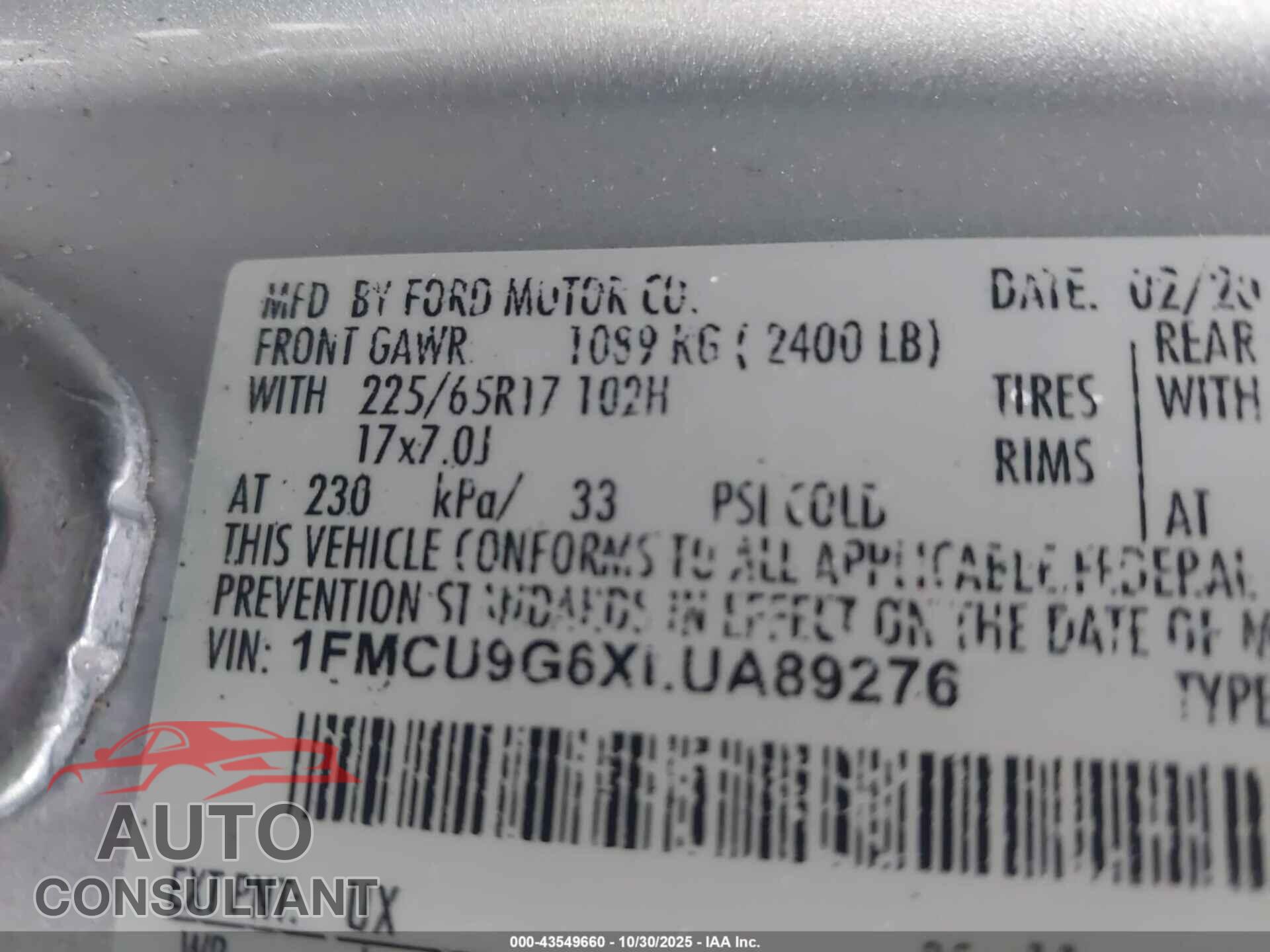 FORD ESCAPE 2020 - 1FMCU9G6XLUA89276
