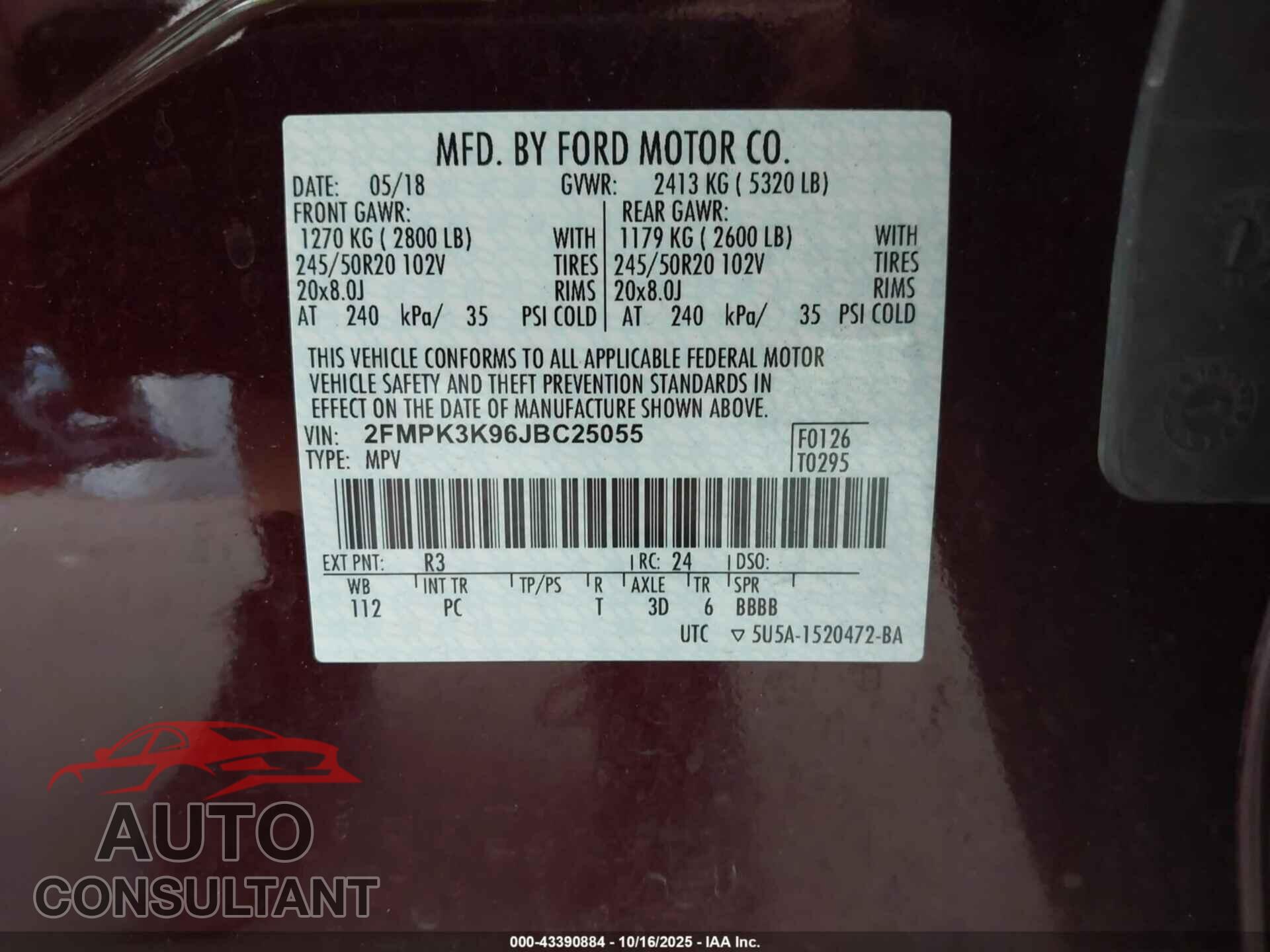 FORD EDGE 2018 - 2FMPK3K96JBC25055