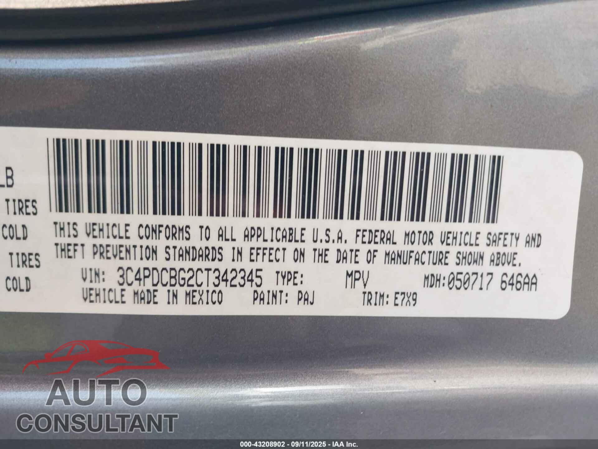 DODGE JOURNEY 2012 - 3C4PDCBG2CT342345