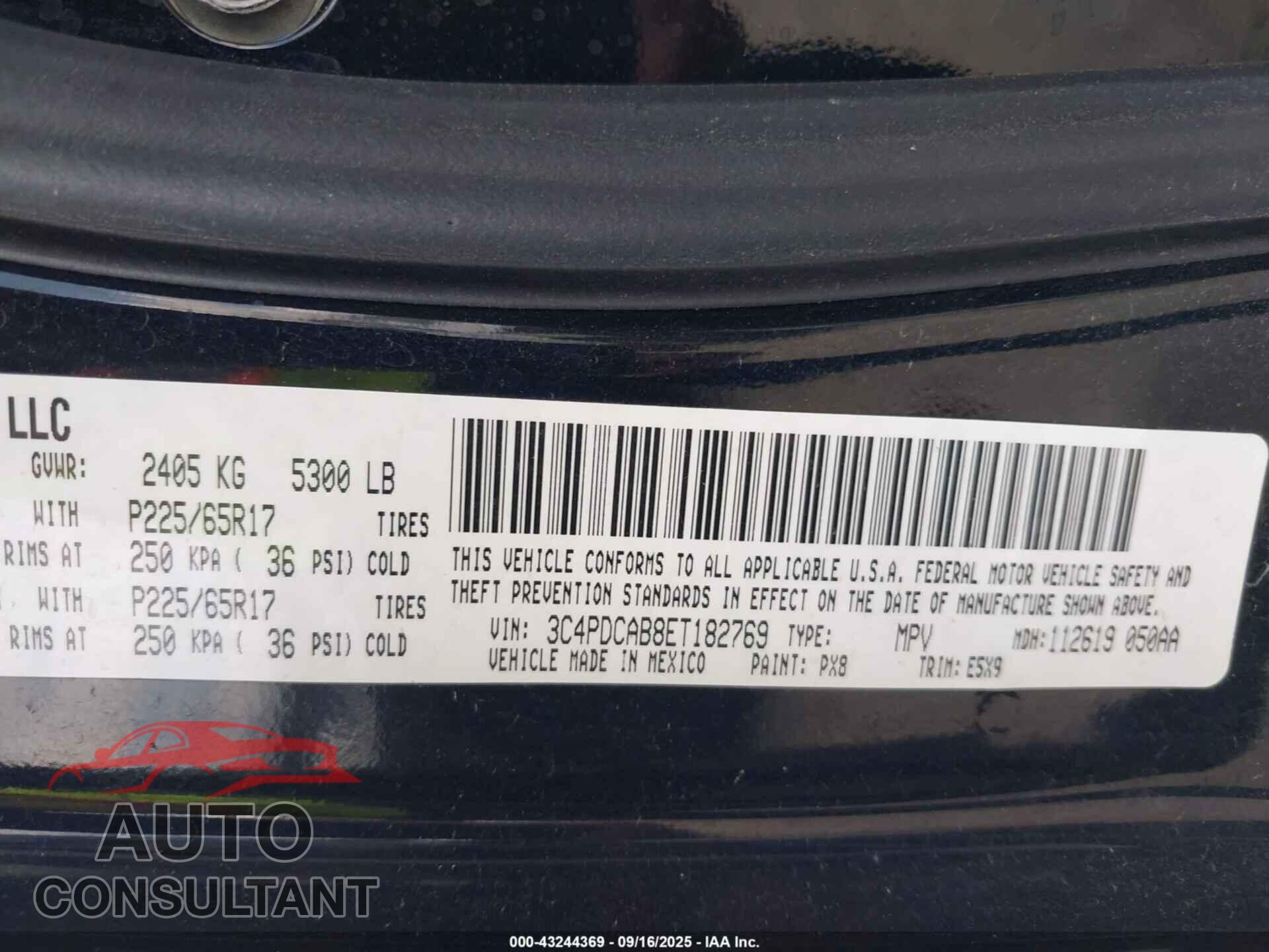 DODGE JOURNEY 2014 - 3C4PDCAB8ET182769