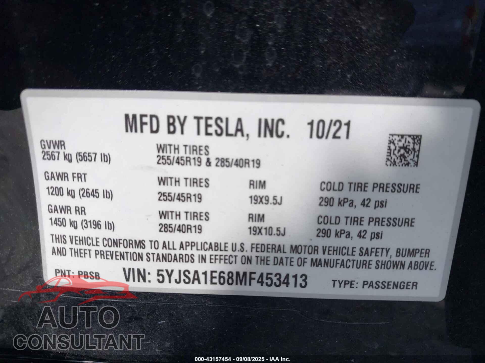 TESLA MODEL S 2021 - 5YJSA1E68MF453413