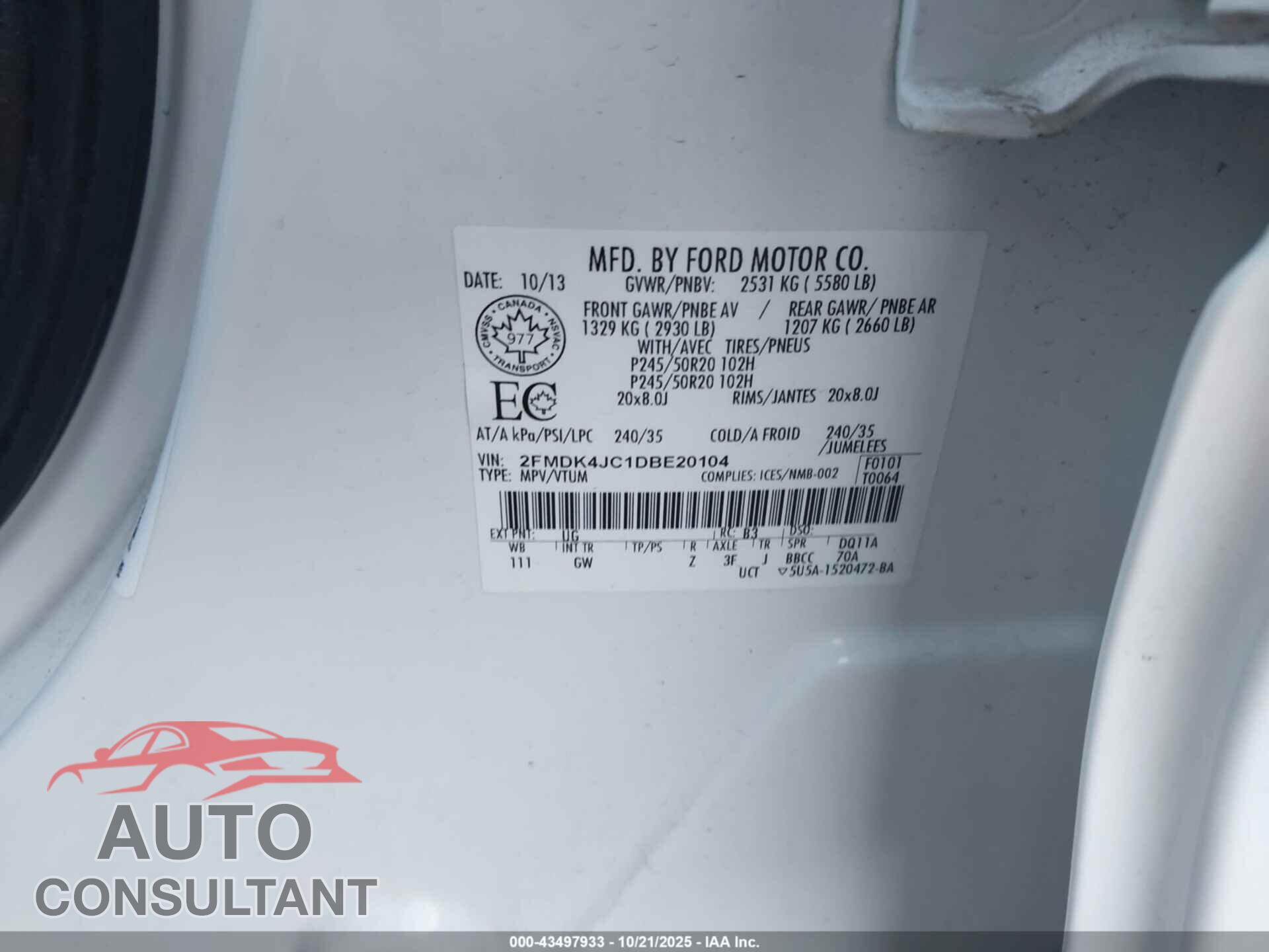 FORD EDGE 2013 - 2FMDK4JC1DBE20104