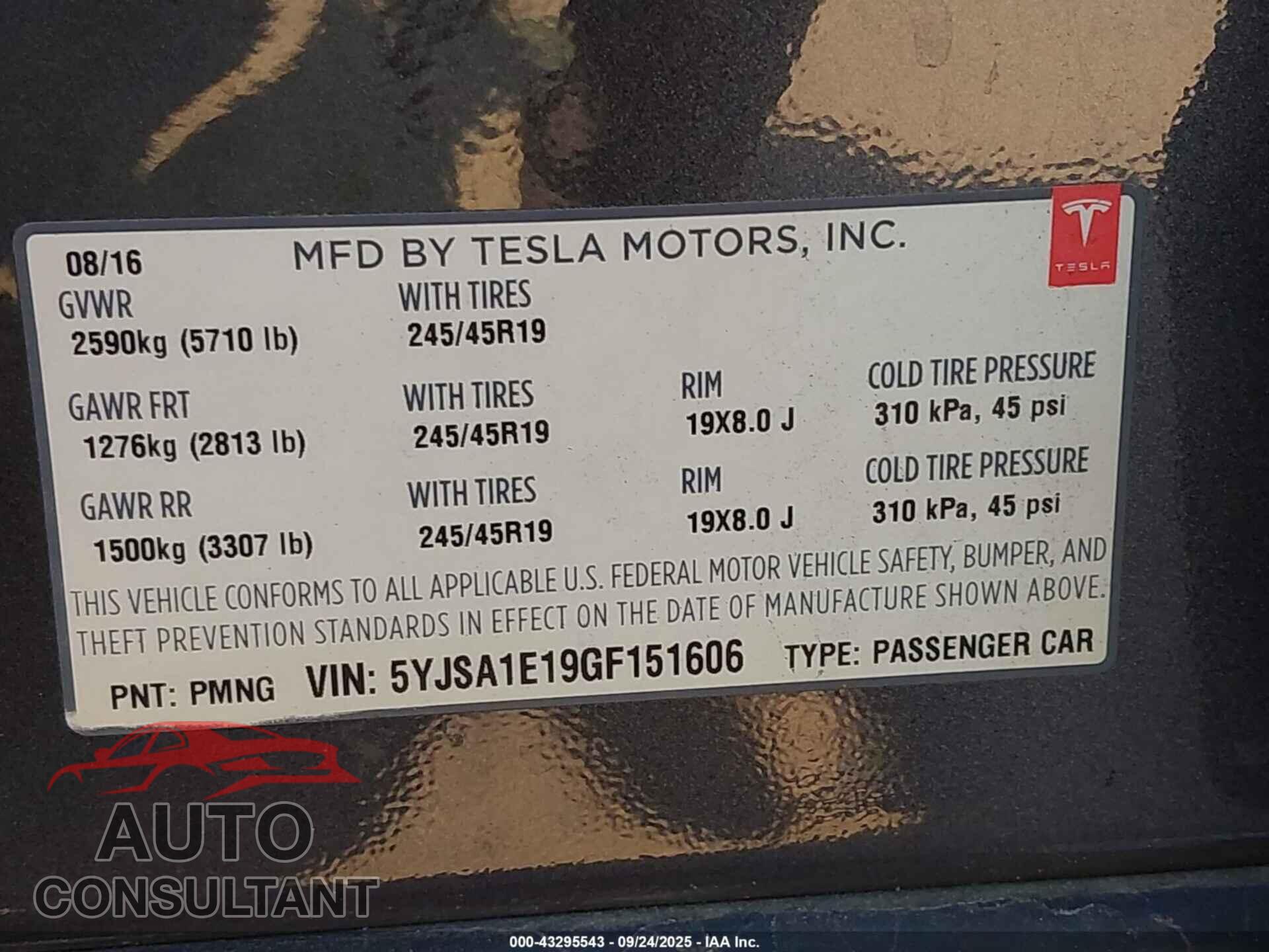 TESLA MODEL S 2016 - 5YJSA1E19GF151606
