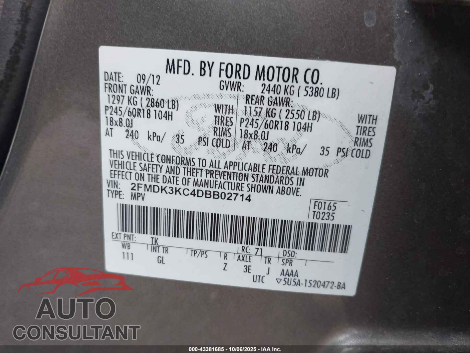 FORD EDGE 2013 - 2FMDK3KC4DBB02714