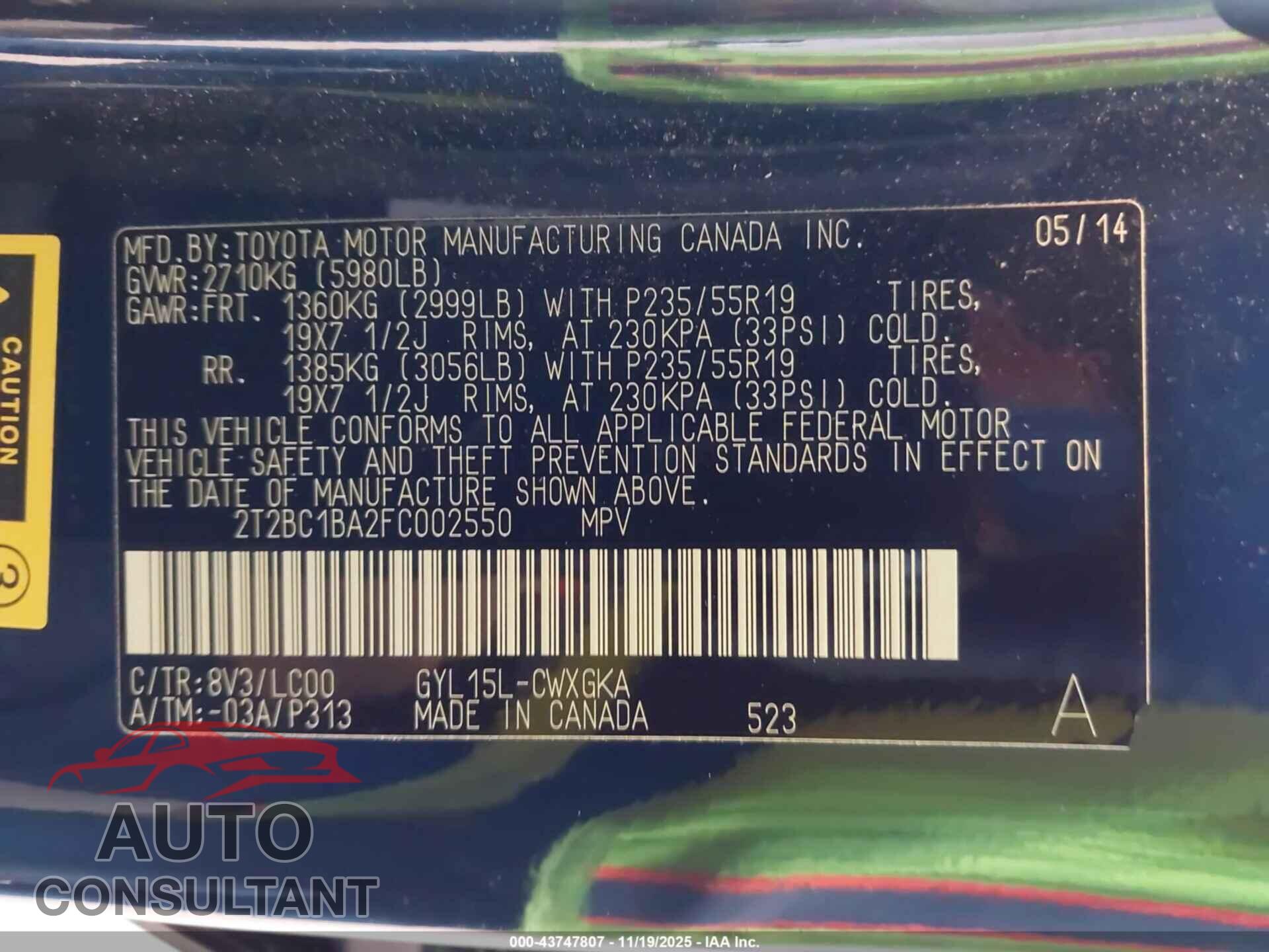 LEXUS RX 450H 2015 - 2T2BC1BA2FC002550