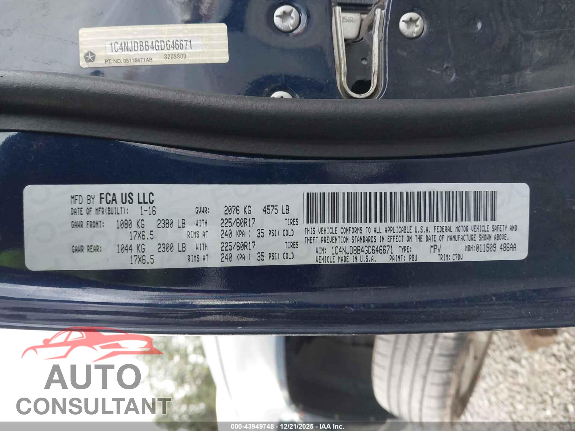 JEEP COMPASS 2016 - 1C4NJDBB4GD646671