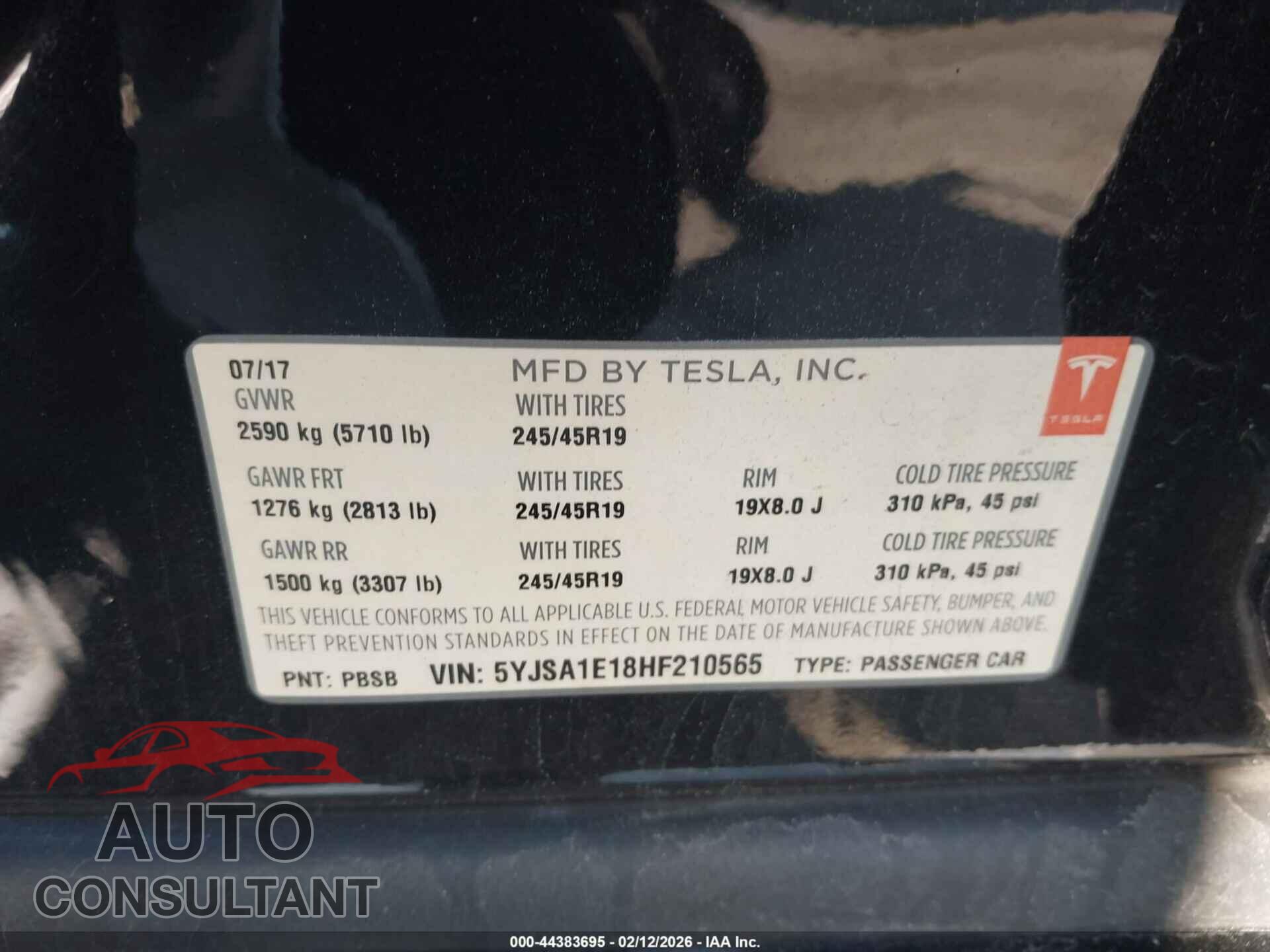 TESLA MODEL S 2017 - 5YJSA1E18HF210565
