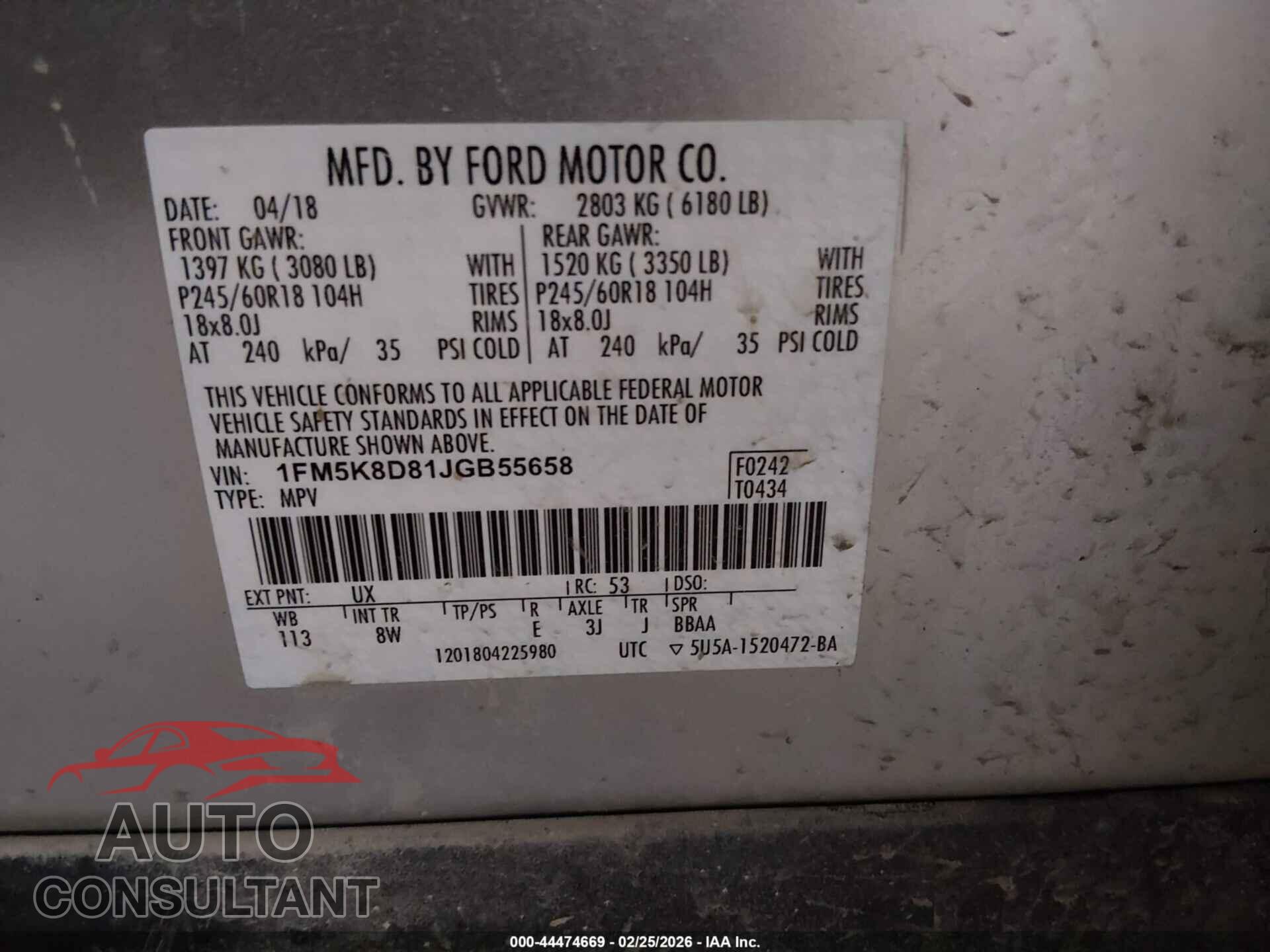 FORD EXPLORER 2018 - 1FM5K8D81JGB55658