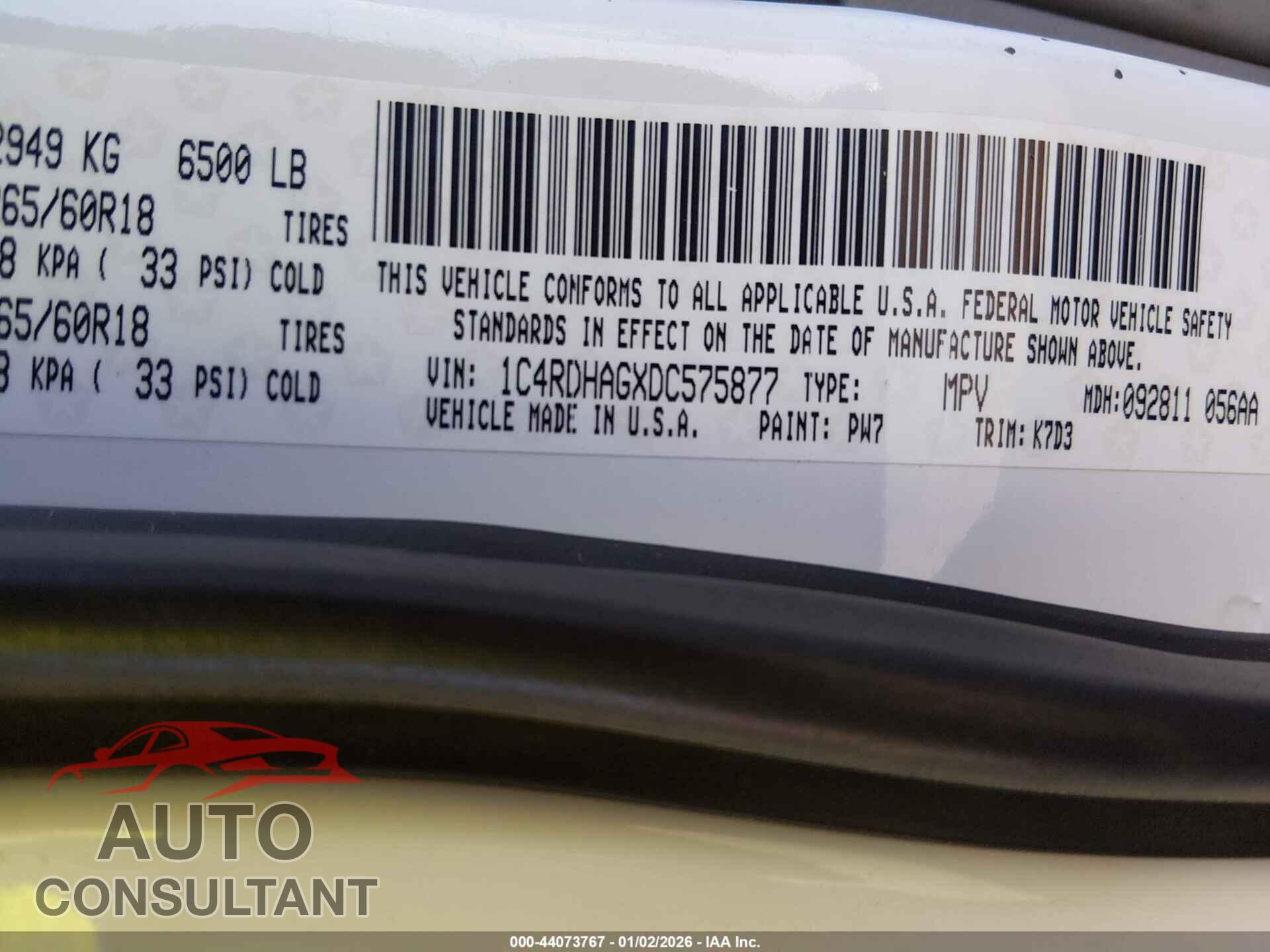 DODGE DURANGO 2013 - 1C4RDHAGXDC575877