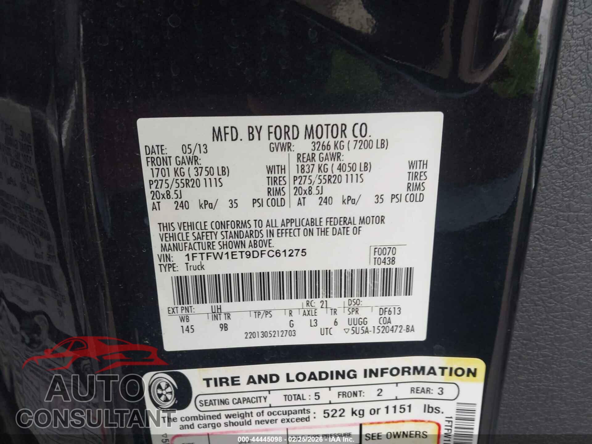 FORD F-150 2013 - 1FTFW1ET9DFC61275