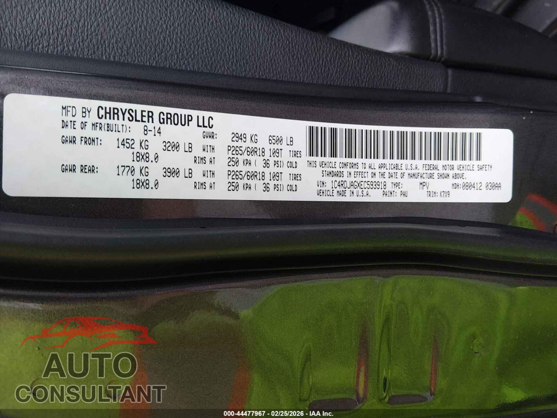 DODGE DURANGO 2014 - 1C4RDJAGXEC593918