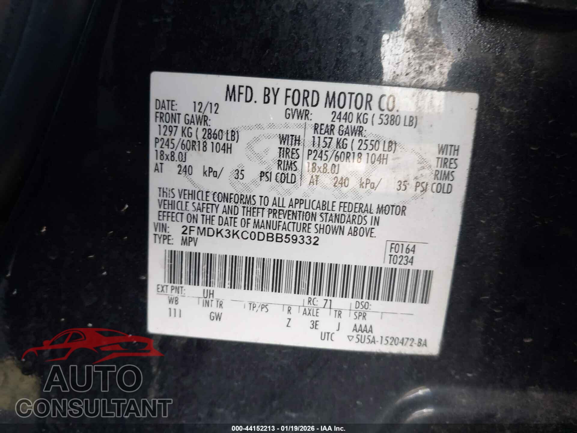 FORD EDGE 2013 - 2FMDK3KC0DBB59332