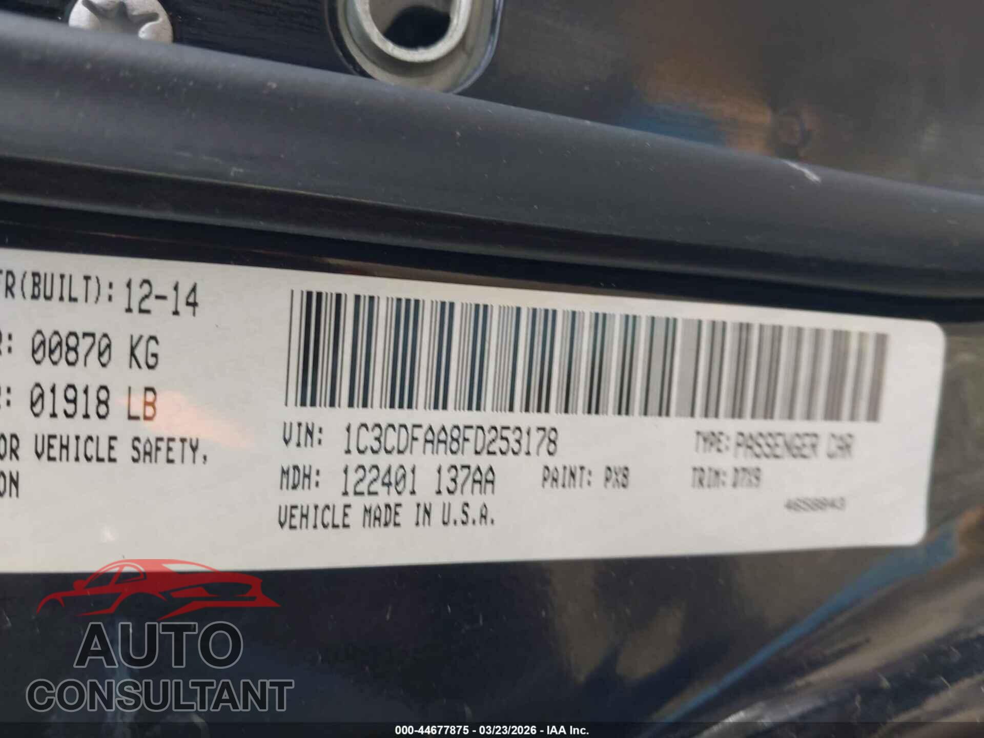 DODGE DART 2015 - 1C3CDFAA8FD253178