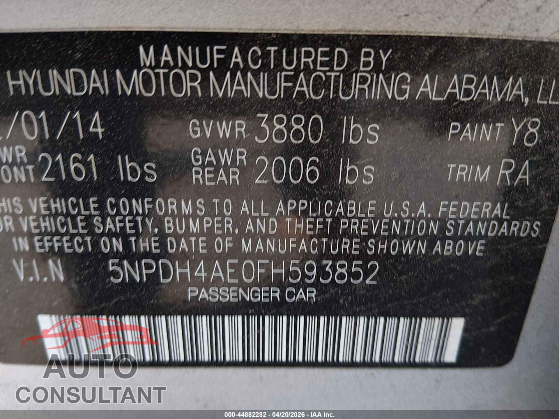 HYUNDAI ELANTRA 2015 - 5NPDH4AE0FH593852