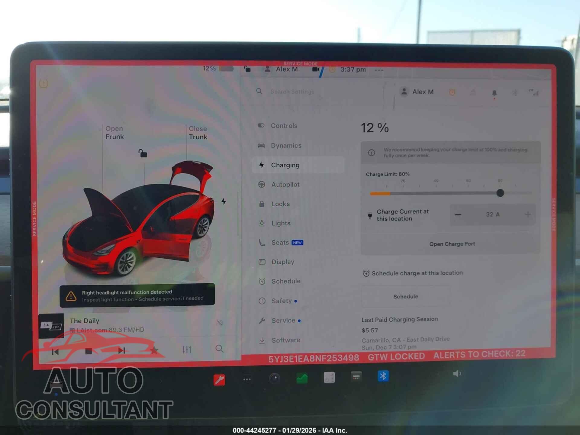 TESLA MODEL 3 2022 - 5YJ3E1EA8NF253498
