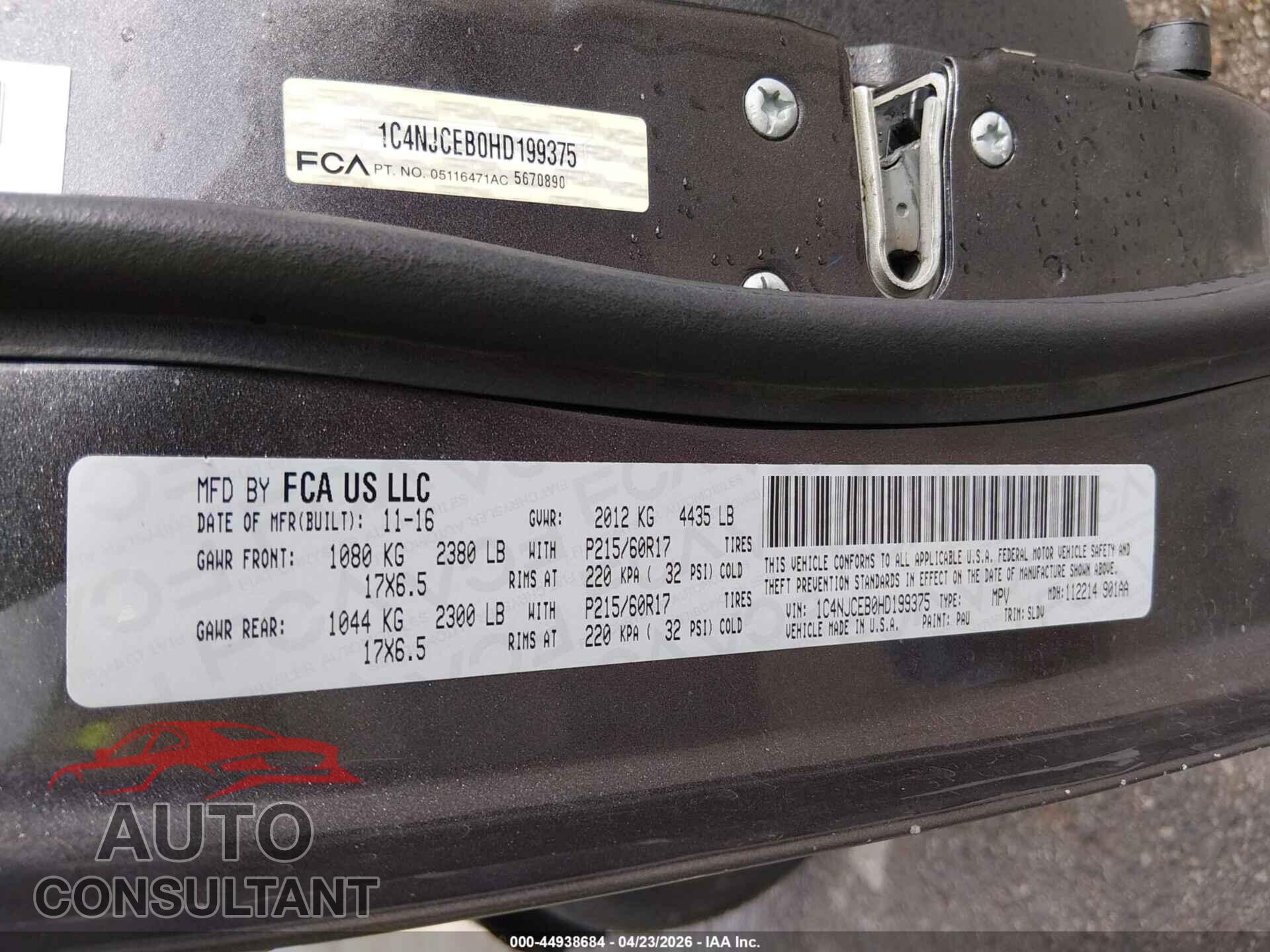 JEEP COMPASS 2017 - 1C4NJCEB0HD199375