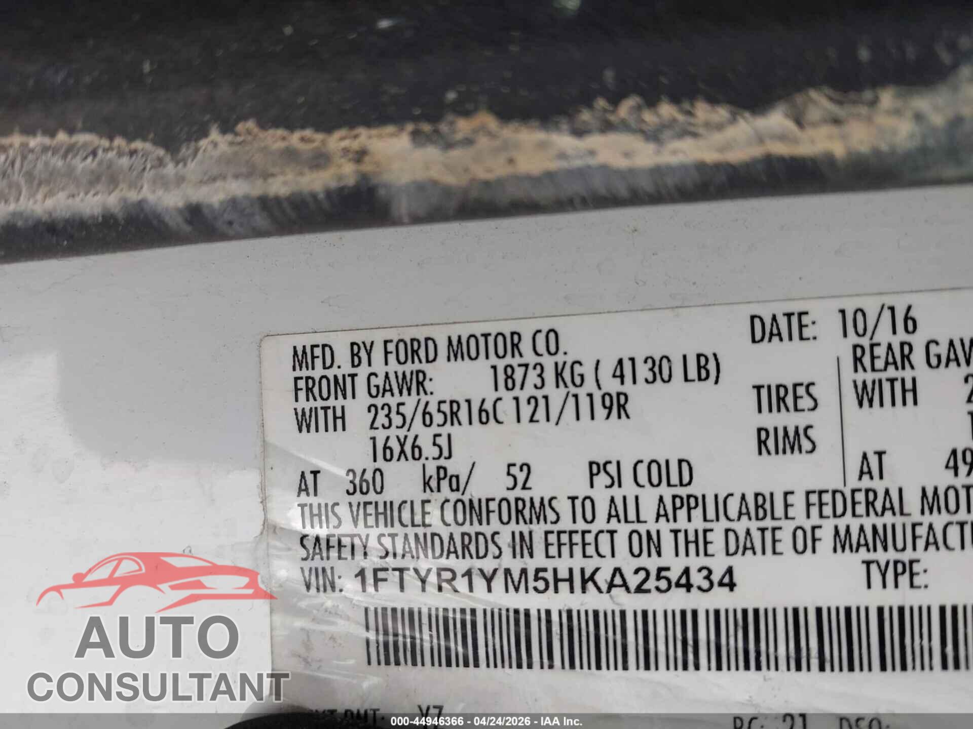 FORD TRANSIT-250 2017 - 1FTYR1YM5HKA25434
