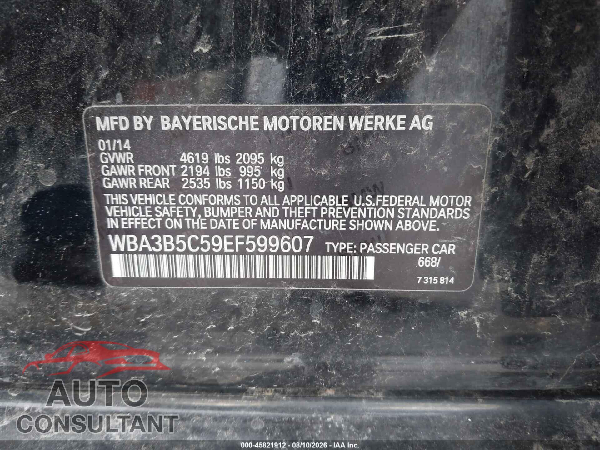 BMW 328I 2014 - WBA3B5C59EF599607