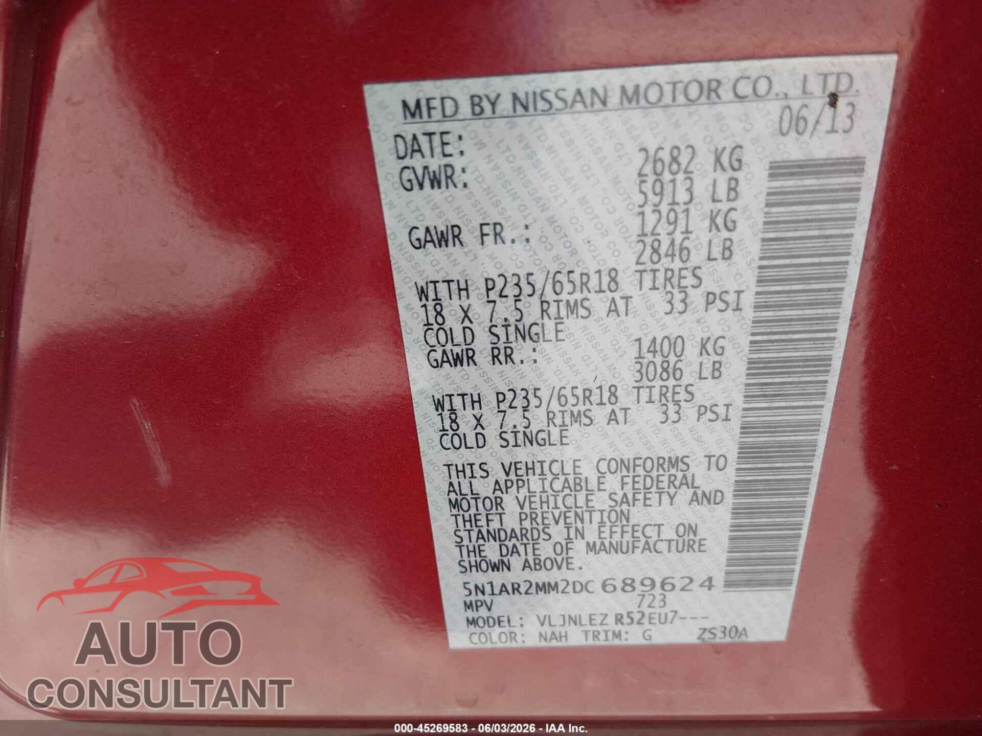 NISSAN PATHFINDER 2013 - 5N1AR2MM2DC689624