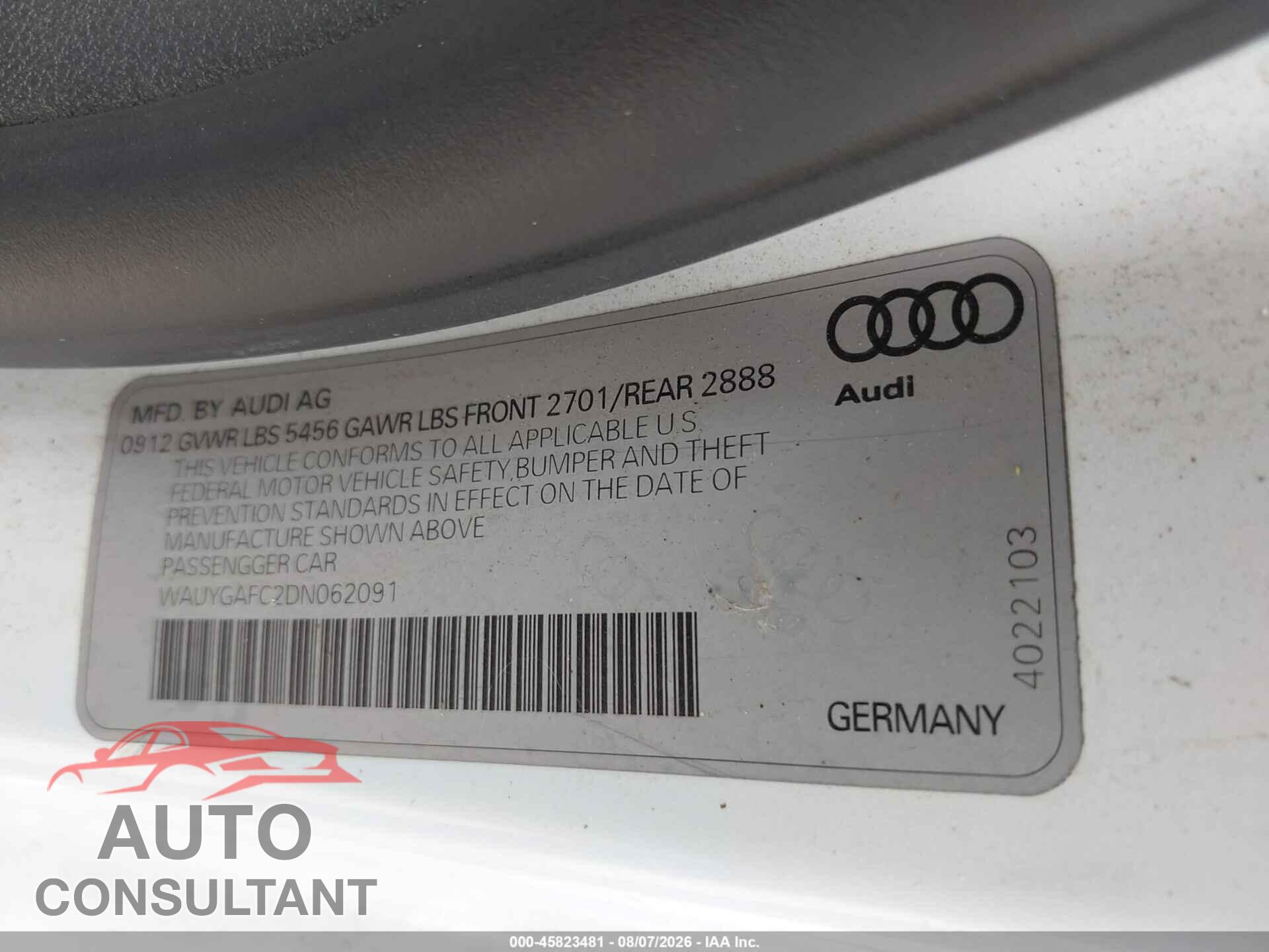 AUDI A7 2013 - WAUYGAFC2DN062091