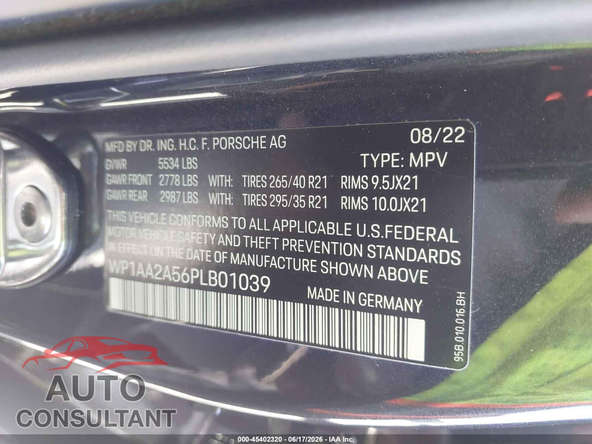 PORSCHE MACAN 2023 - WP1AA2A56PLB01039