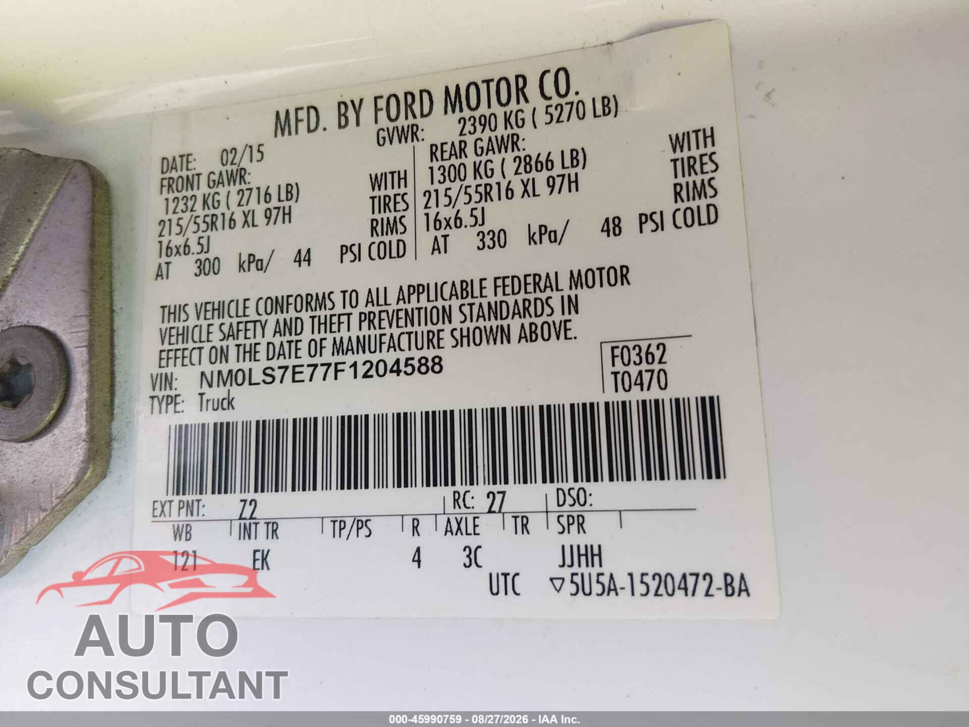 FORD TRANSIT CONNECT 2015 - NM0LS7E77F1204588