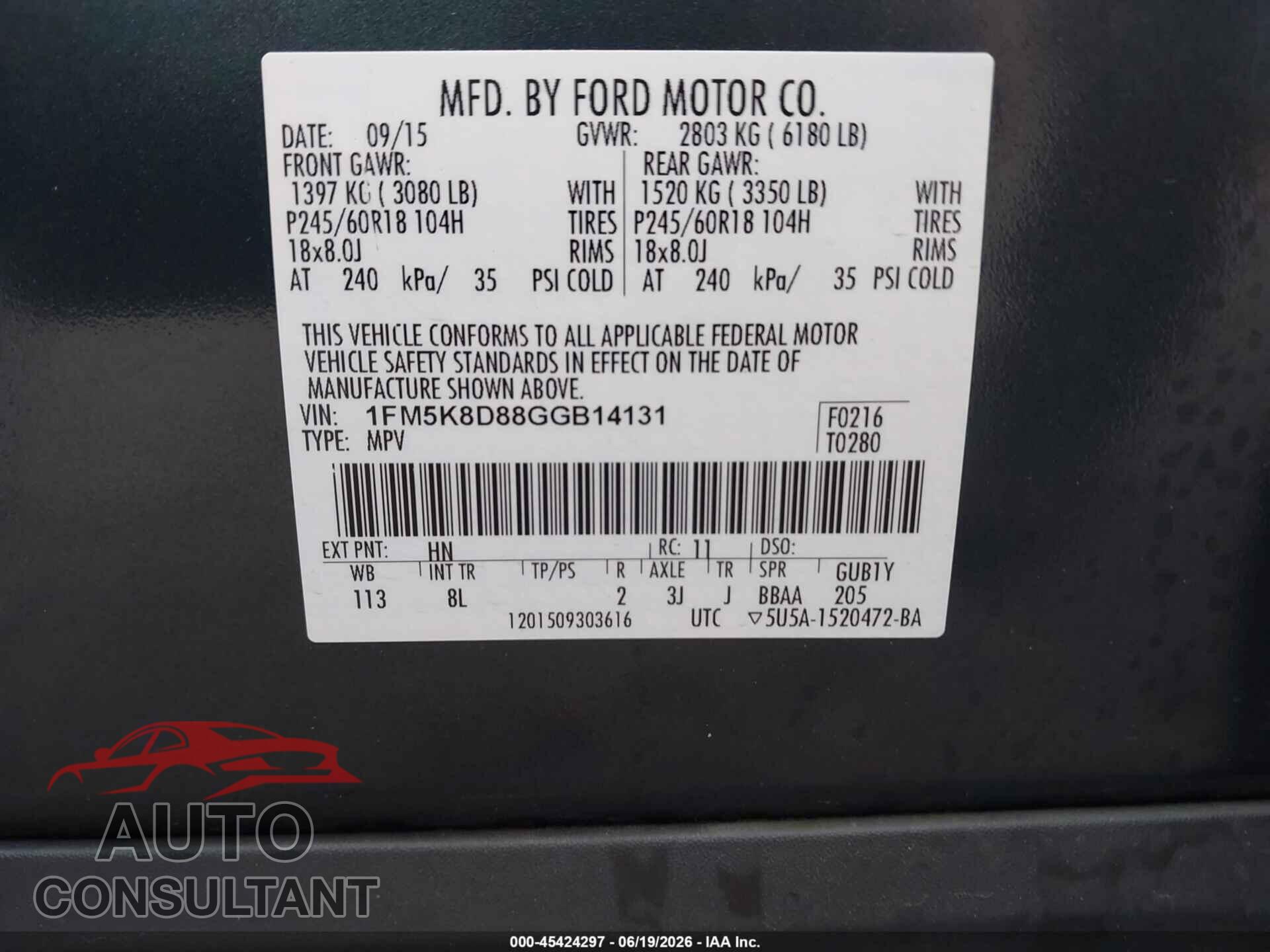 FORD EXPLORER 2016 - 1FM5K8D88GGB14131