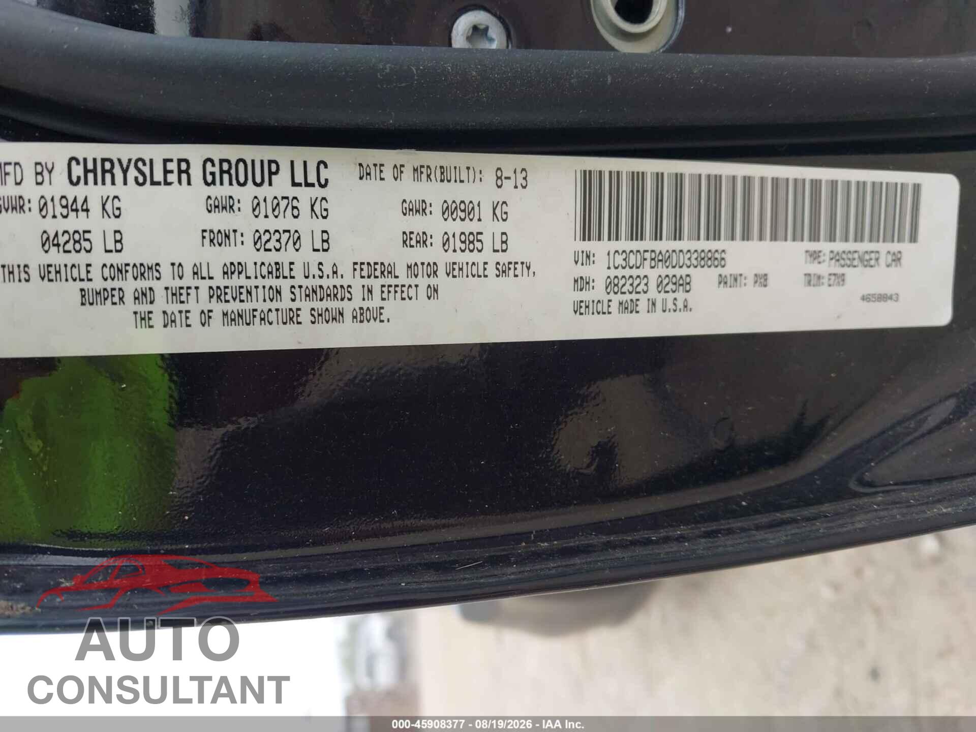 DODGE DART 2013 - 1C3CDFBA0DD338866