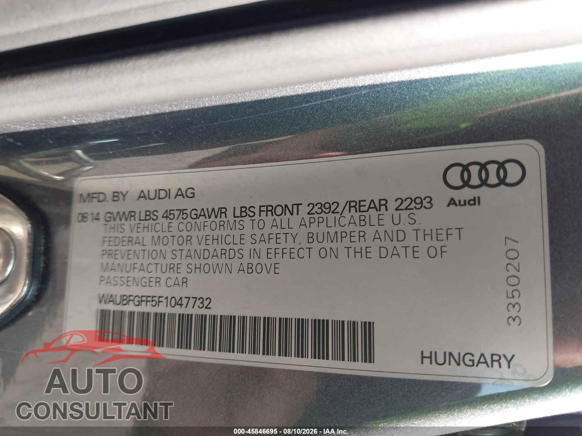 AUDI A3 2015 - WAUBFGFF5F1047732
