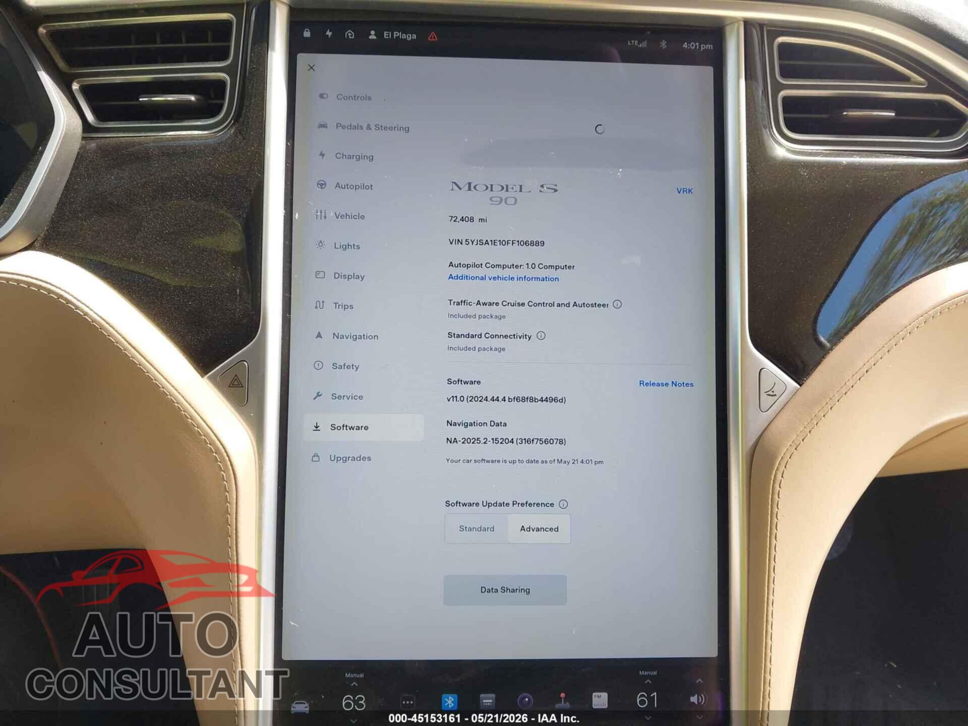 TESLA MODEL S 2015 - 5YJSA1E10FF106889
