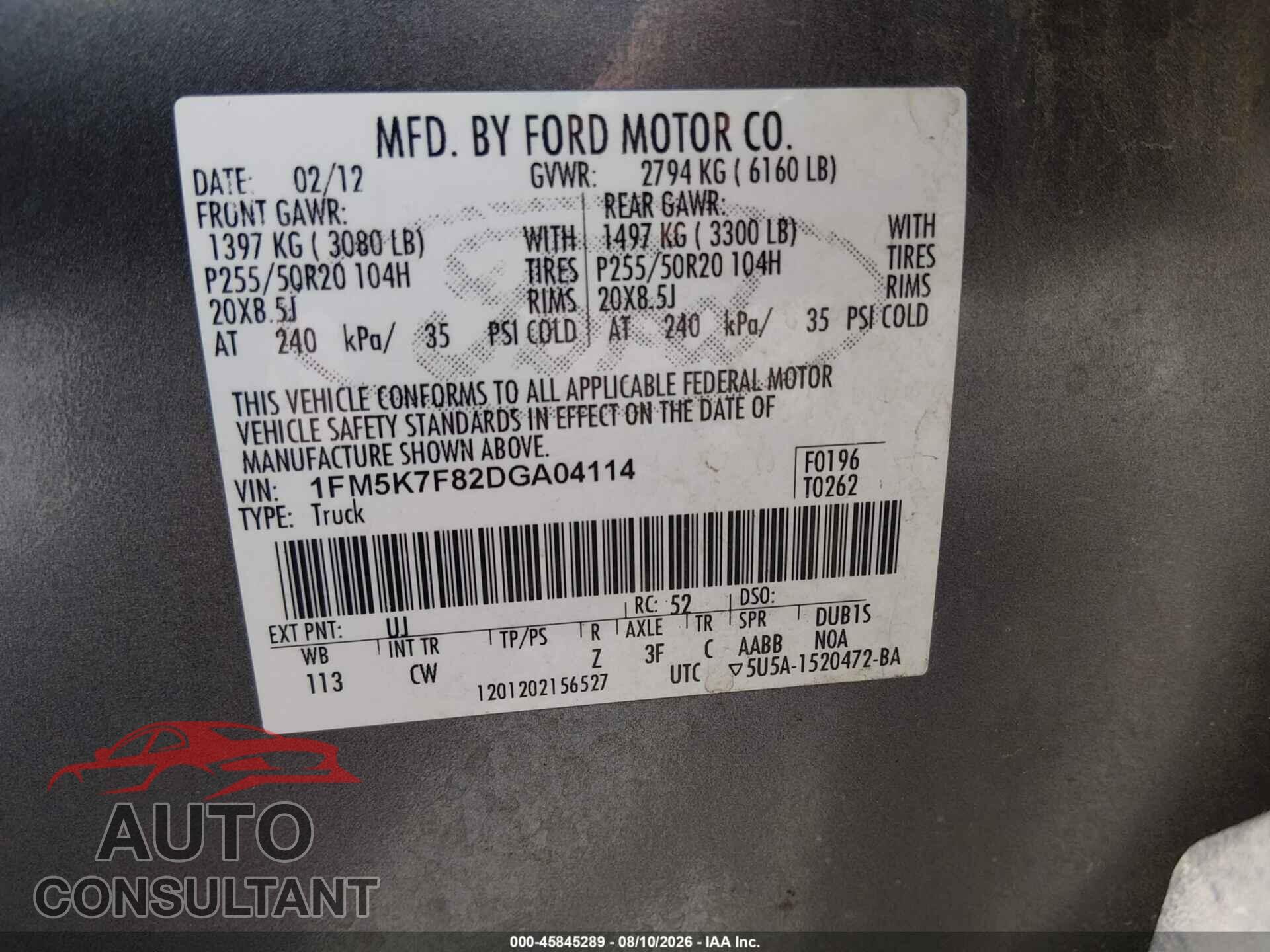 FORD EXPLORER 2013 - 1FM5K7F82DGA04114