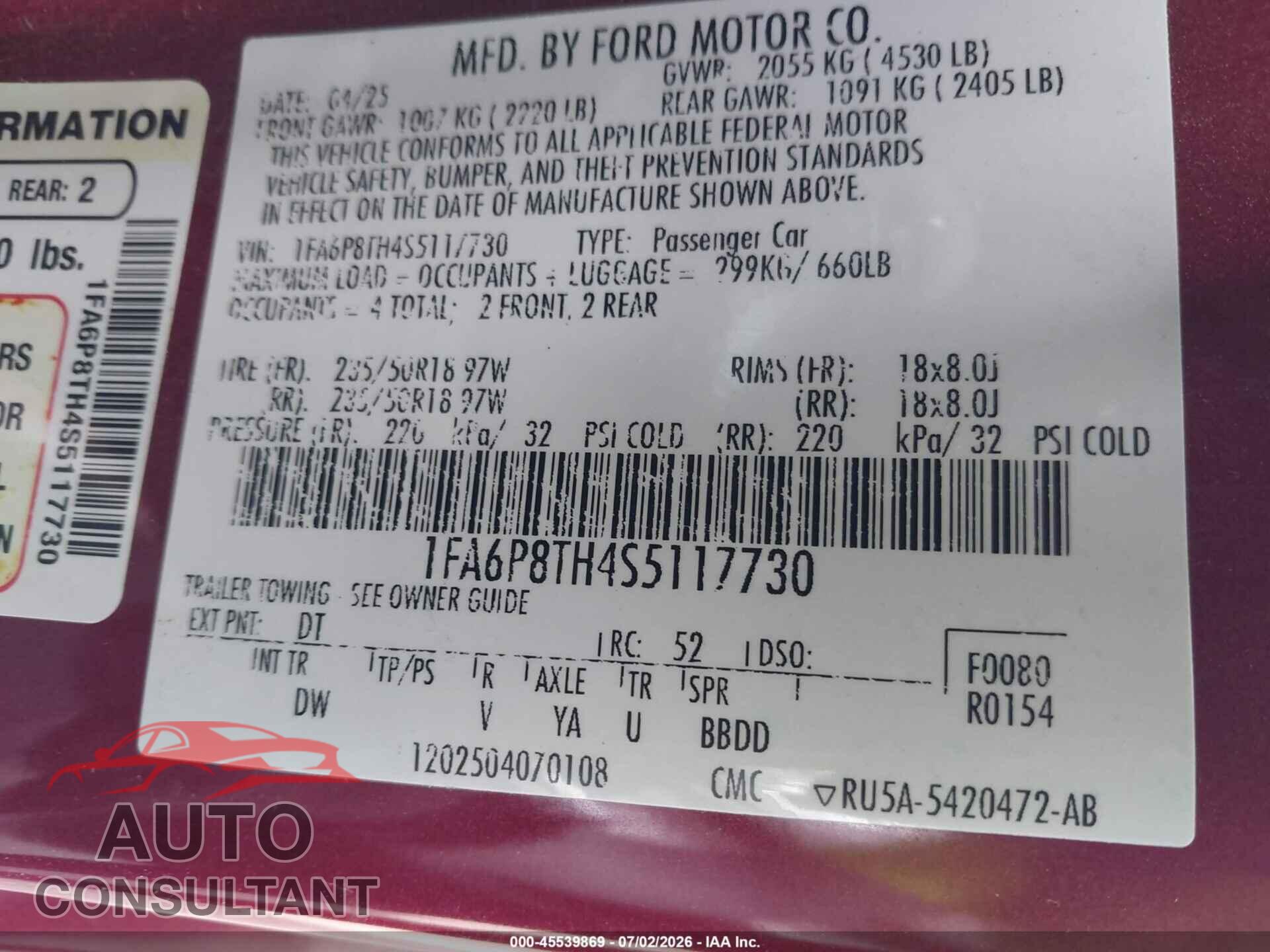 FORD MUSTANG 2025 - 1FA6P8TH4S5117730