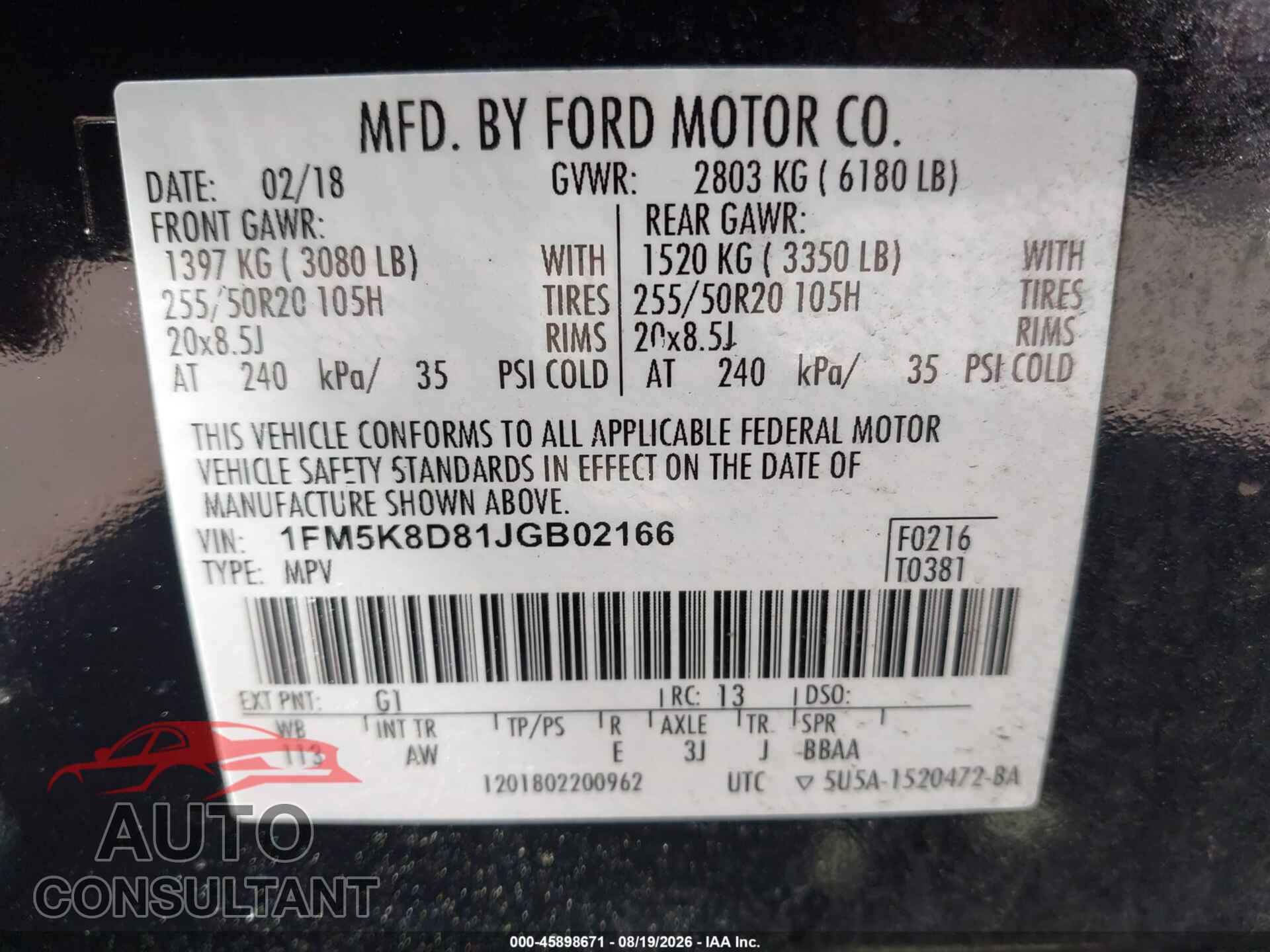FORD EXPLORER 2018 - 1FM5K8D81JGB02166