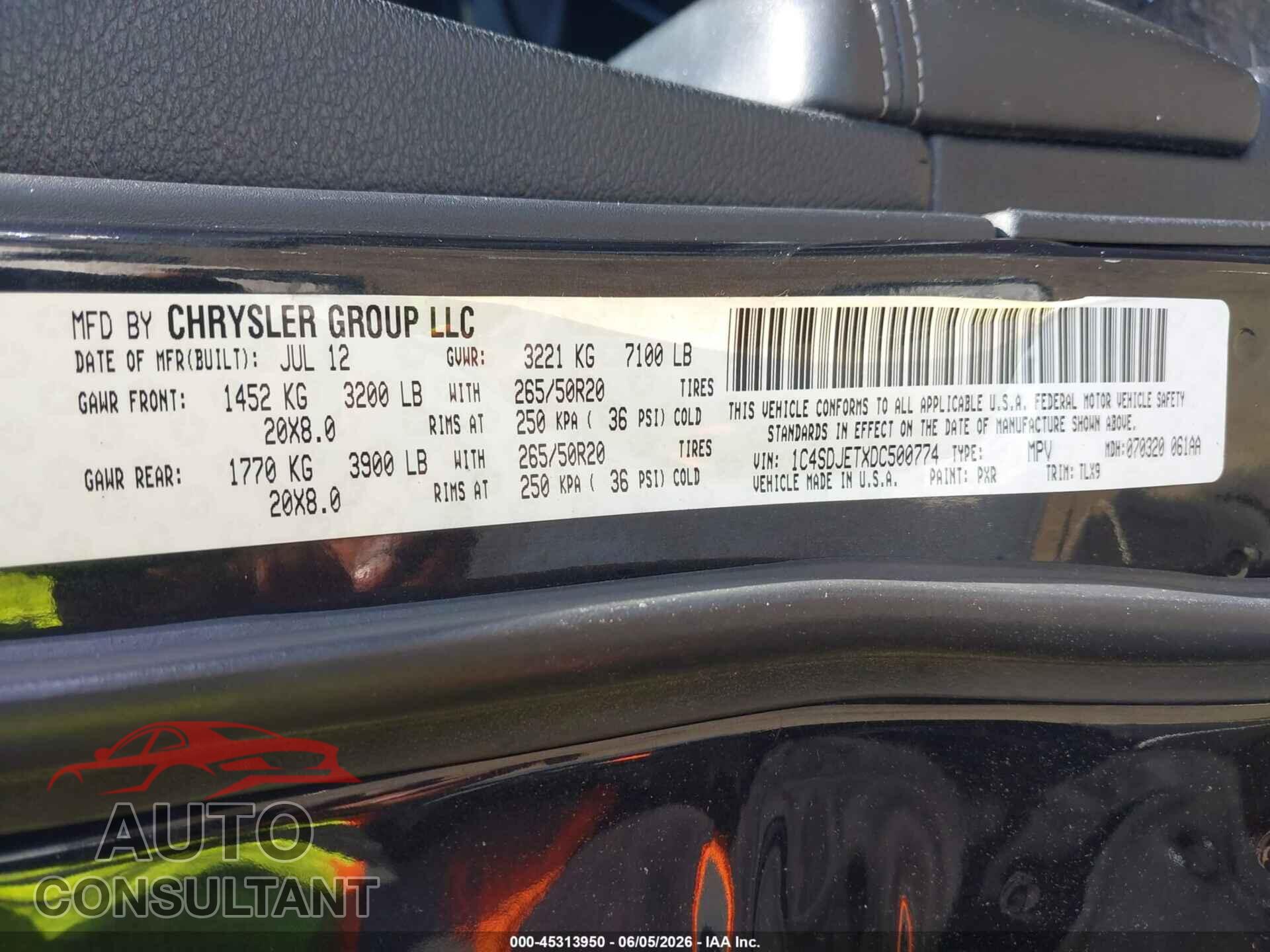 DODGE DURANGO 2013 - 1C4SDJETXDC500774