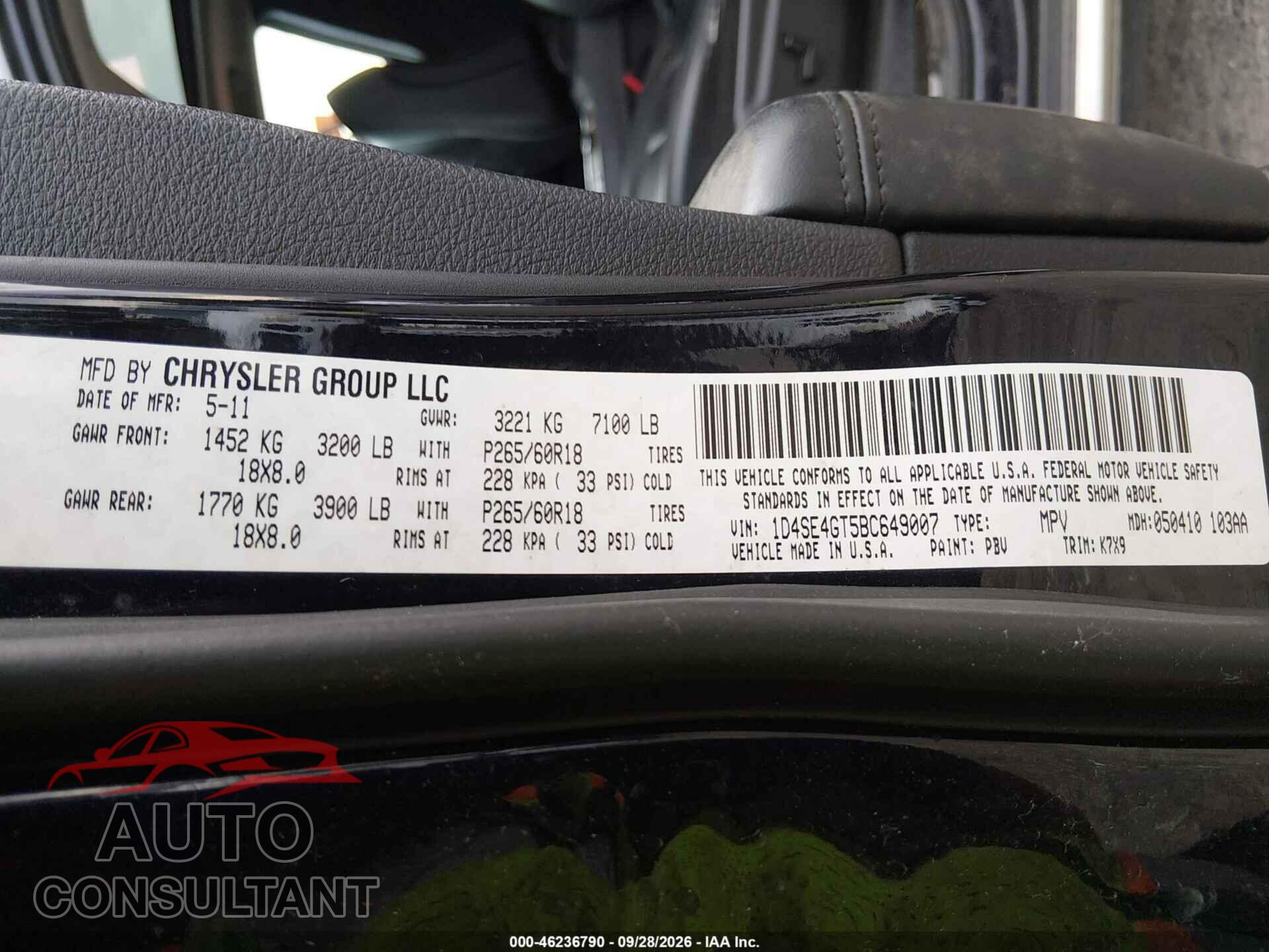 DODGE DURANGO 2011 - 1D4SE4GT5BC649007
