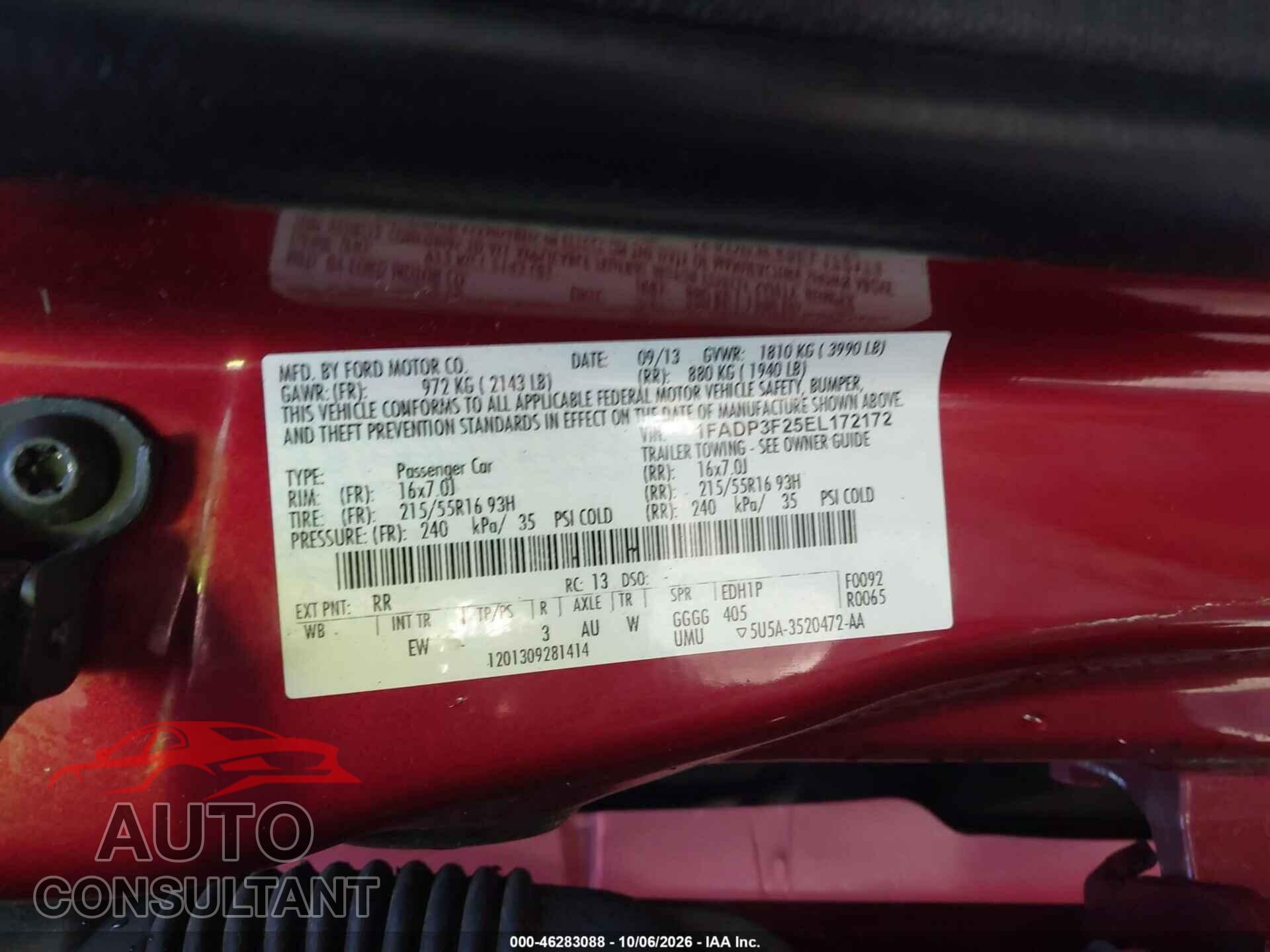 FORD FOCUS 2014 - 1FADP3F25EL172172
