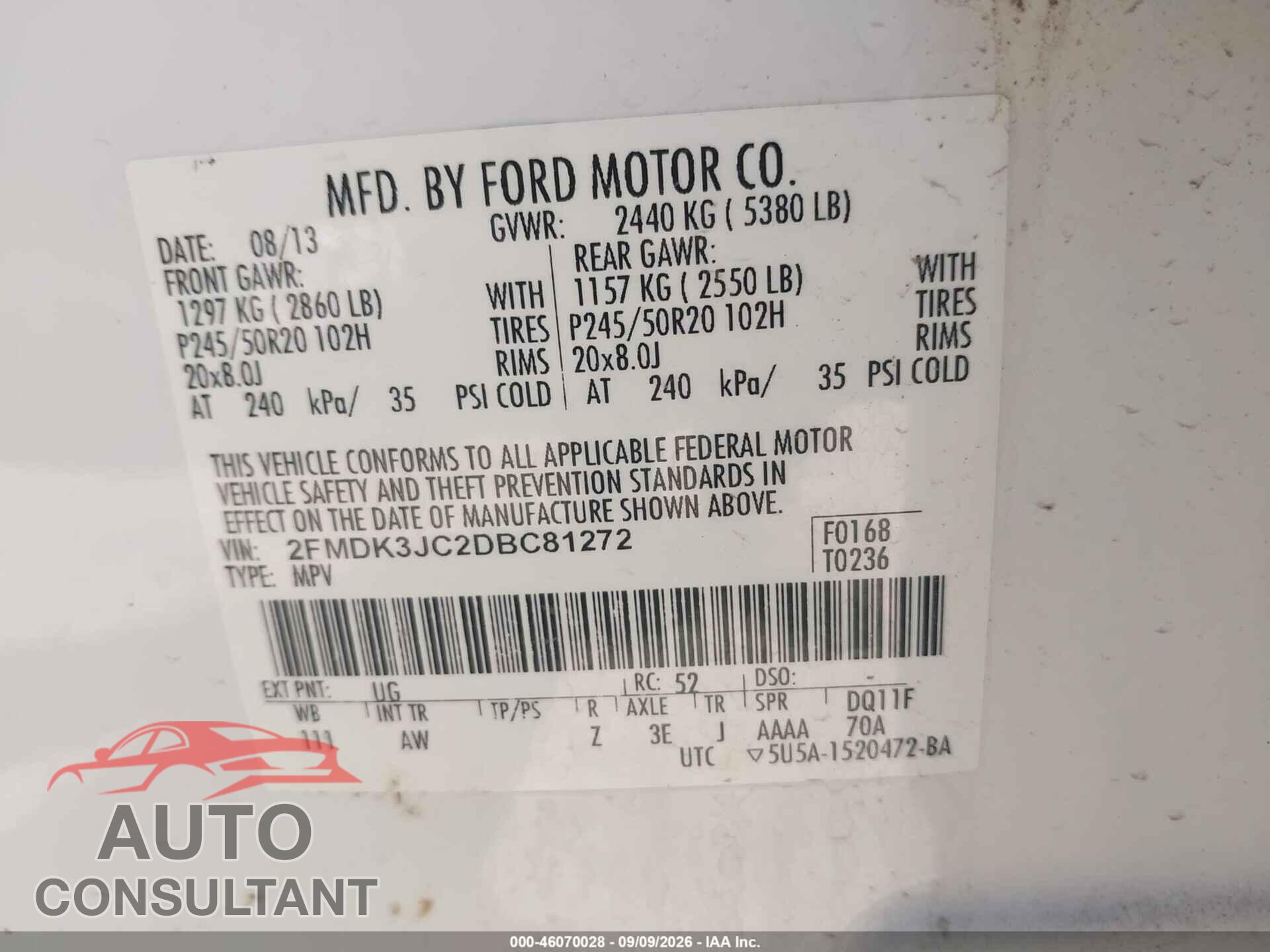 FORD EDGE 2013 - 2FMDK3JC2DBC81272