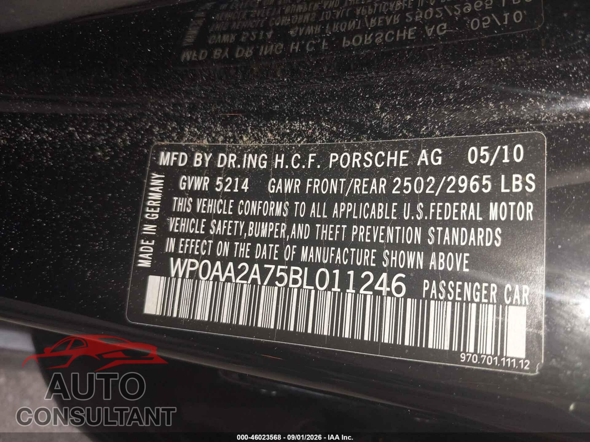 PORSCHE PANAMERA 2011 - WP0AA2A75BL011246