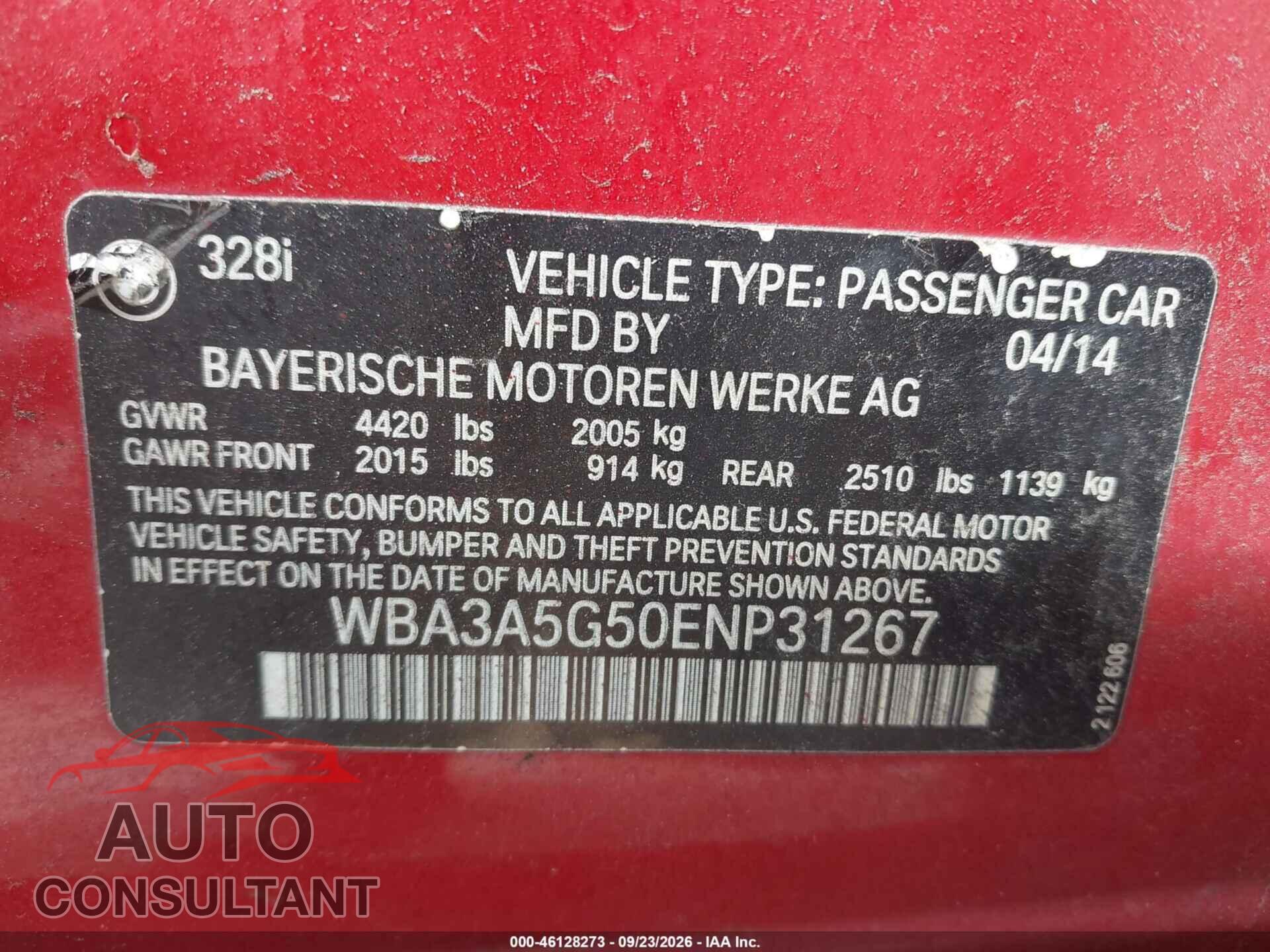 BMW 328I 2014 - WBA3A5G50ENP31267