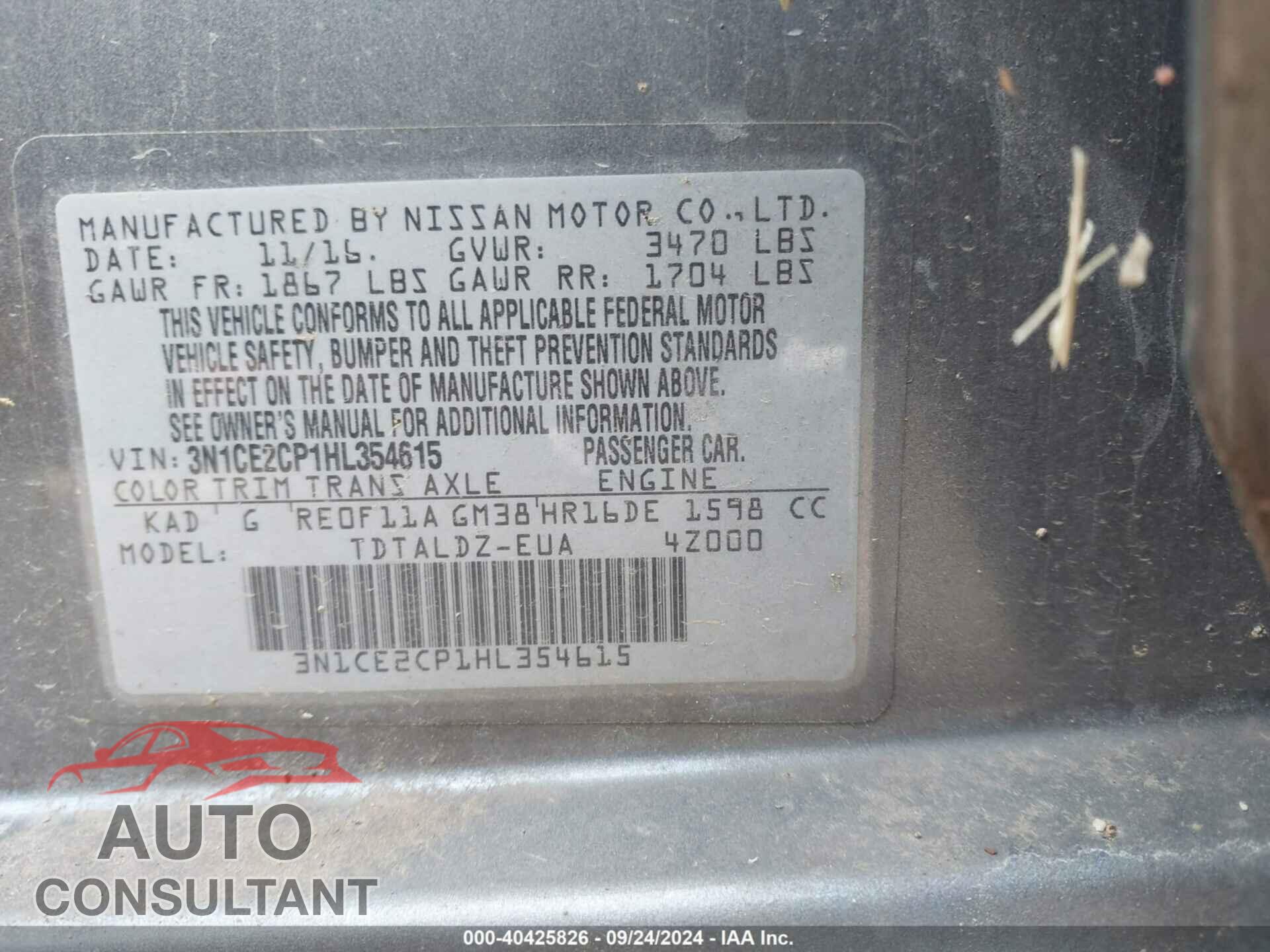 NISSAN VERSA NOTE 2017 - 3N1CE2CP1HL354615