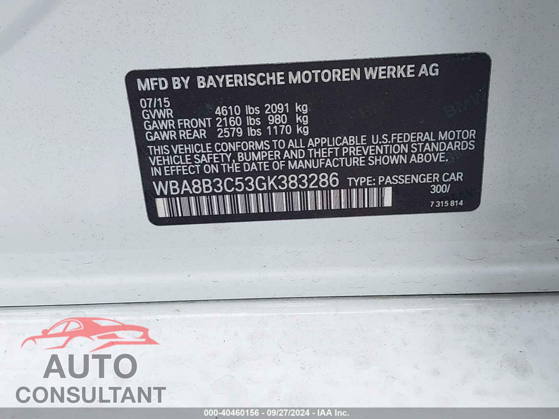 BMW 340 2016 - WBA8B3C53GK383286
