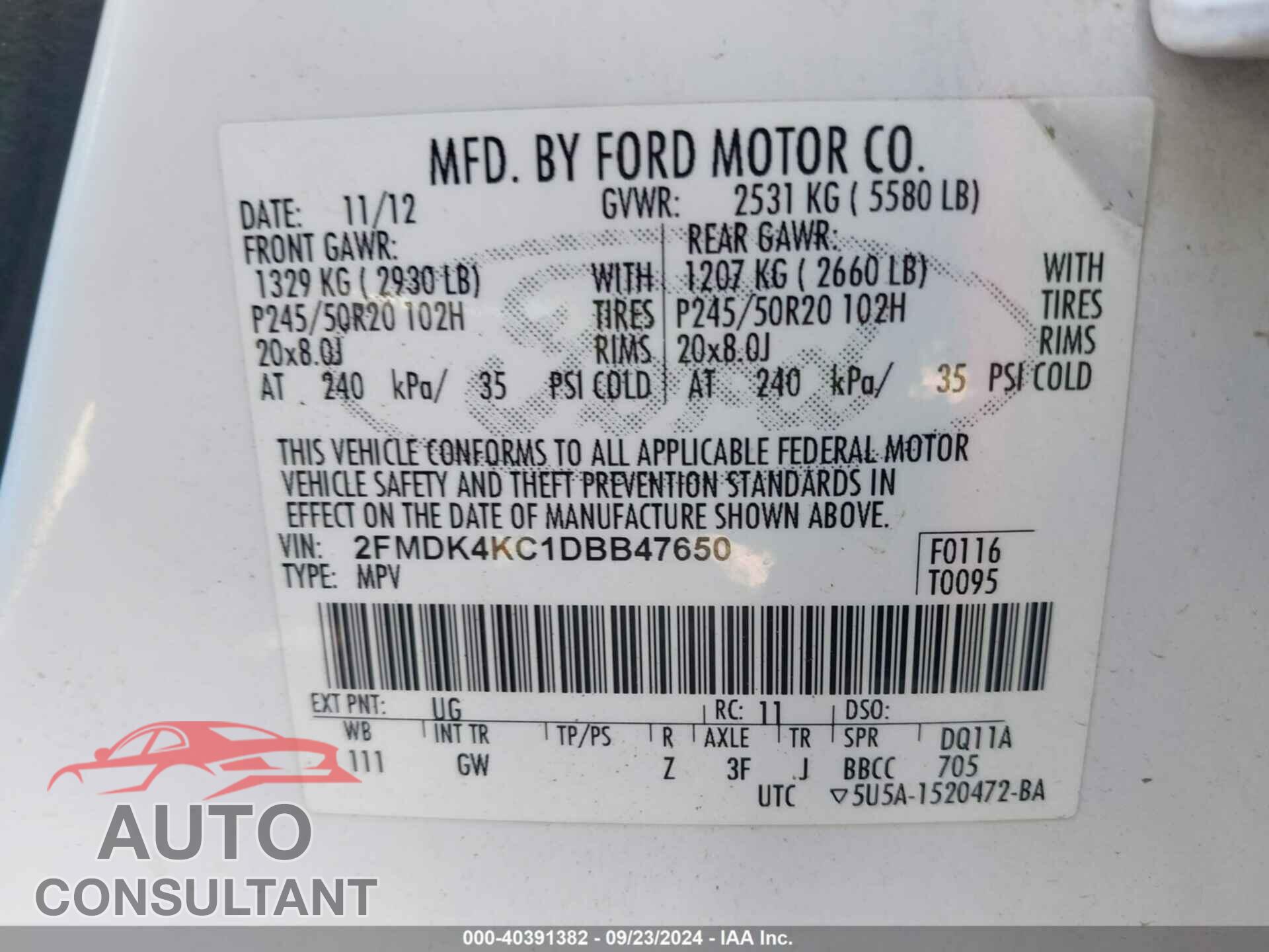 FORD EDGE 2013 - 2FMDK4KC1DBB47650