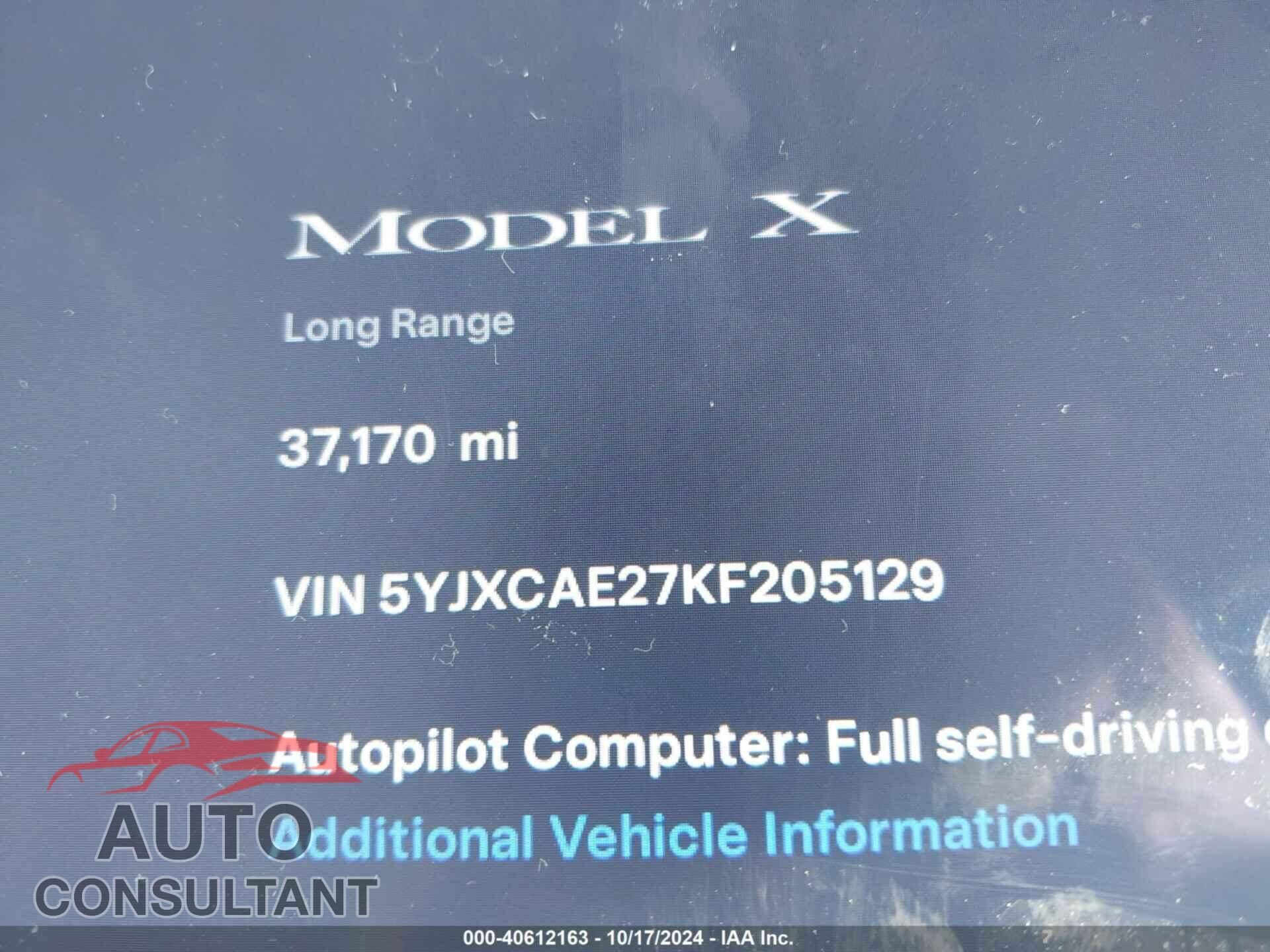 TESLA MODEL X 2019 - 5YJXCAE27KF205129