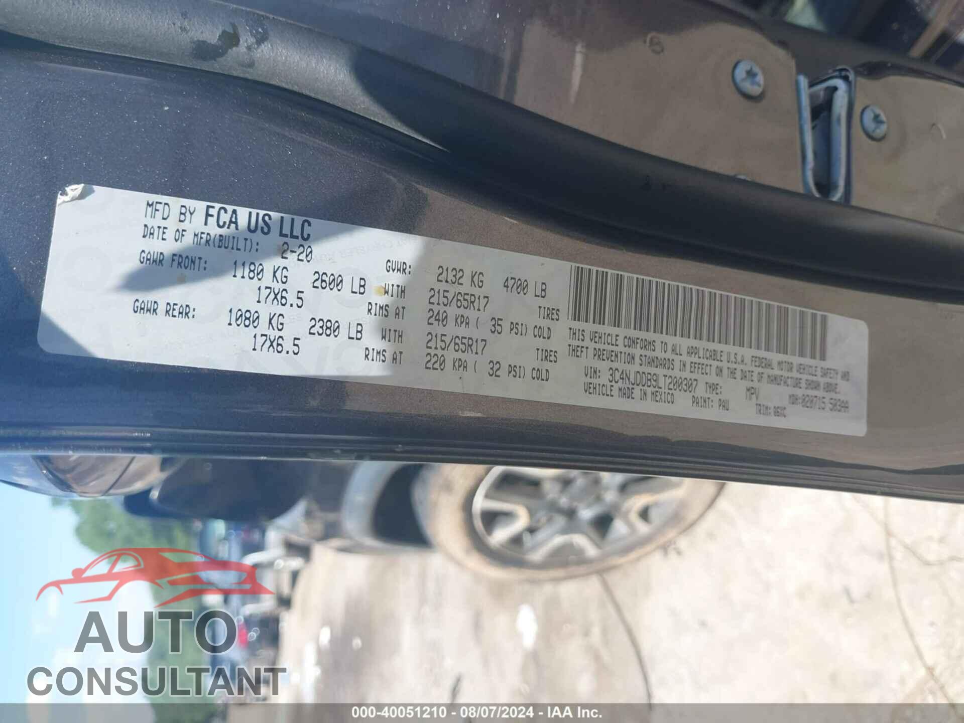 JEEP COMPASS 2020 - 3C4NJDDB9LT200307
