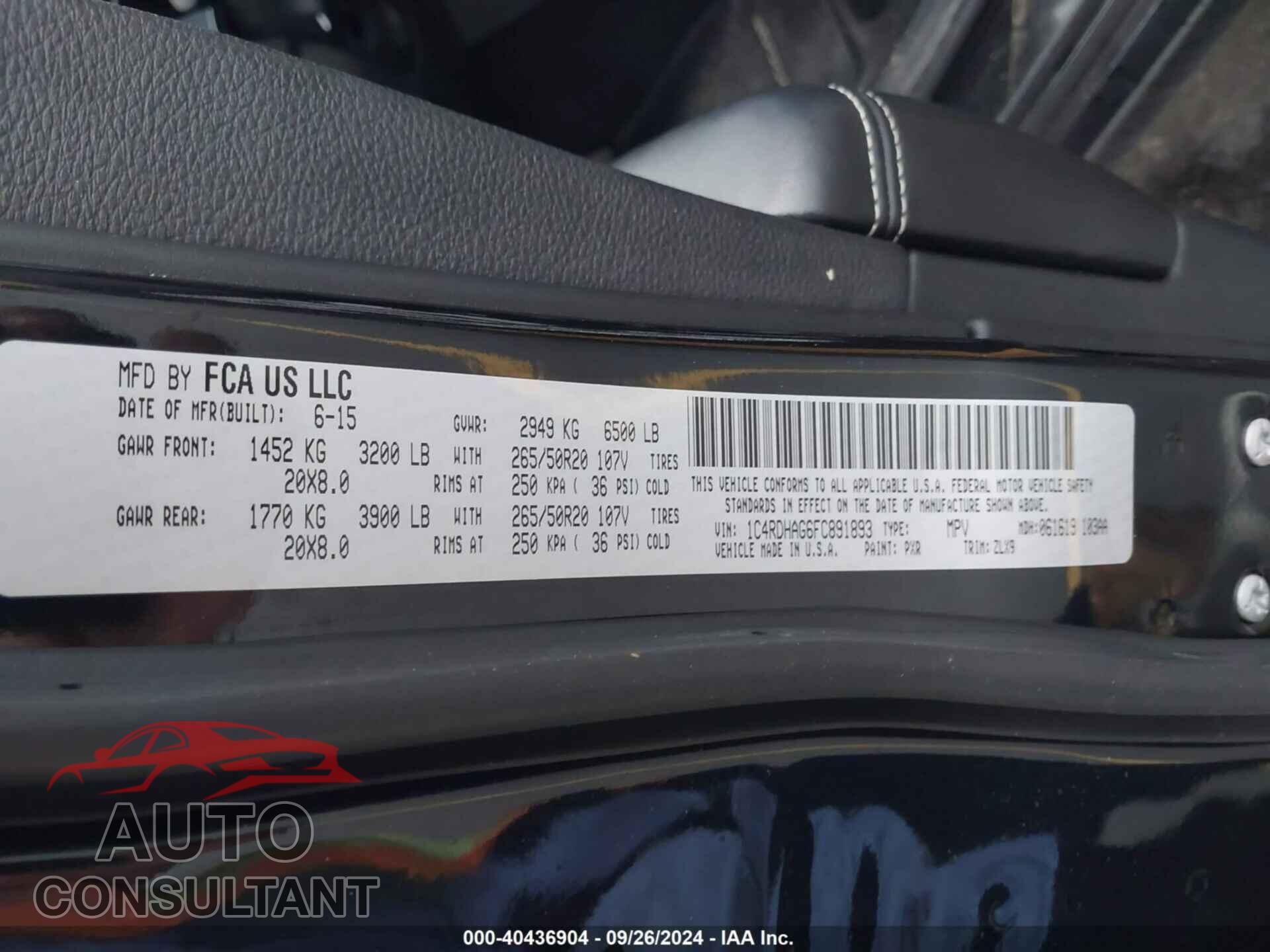 DODGE DURANGO 2015 - 1C4RDHAG6FC891893