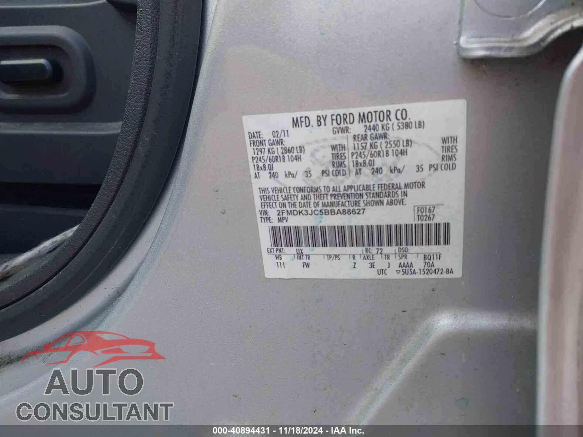 FORD EDGE 2011 - 2FMDK3JC5BBA88627