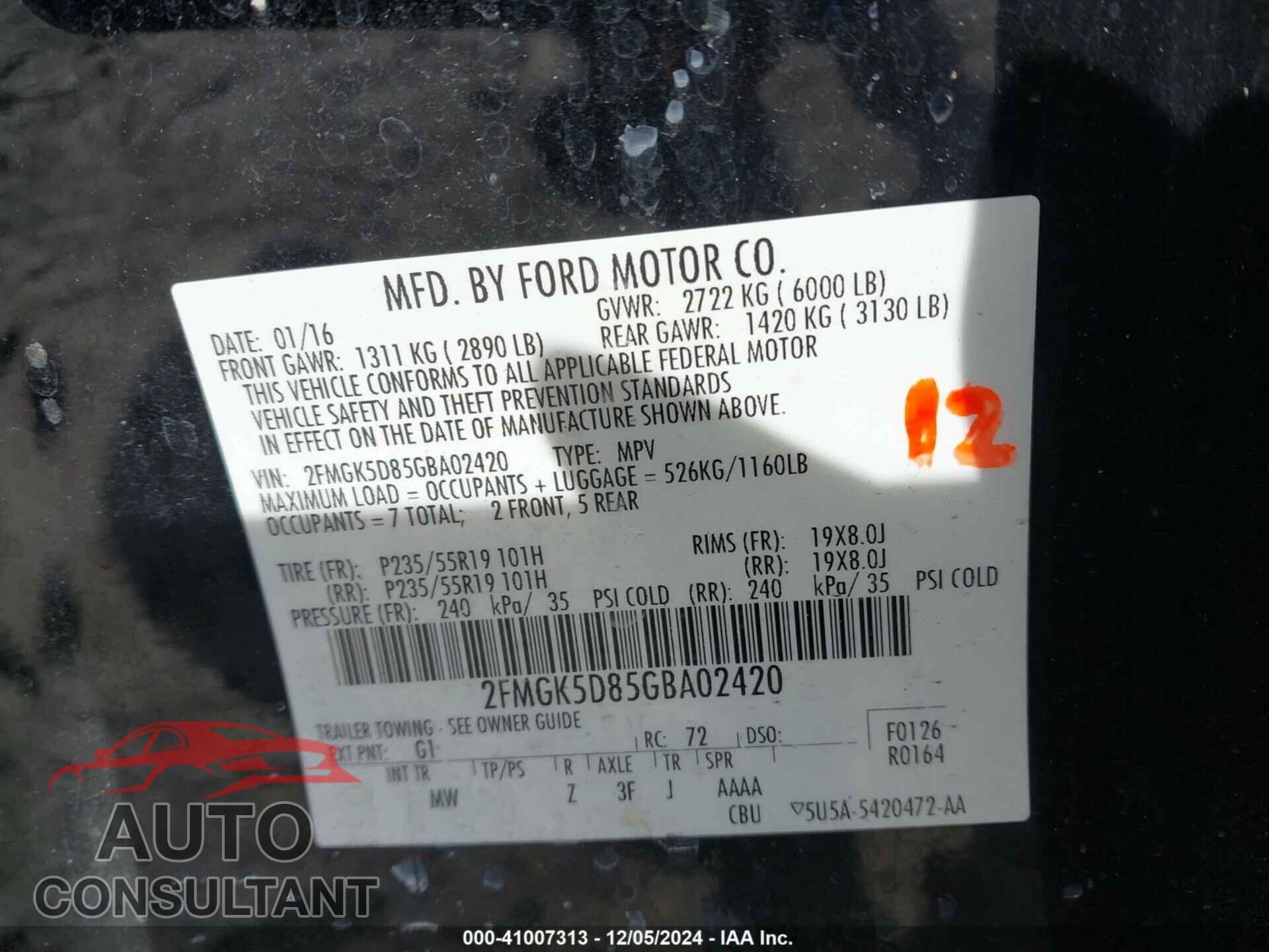 FORD FLEX 2016 - 2FMGK5D85GBA02420