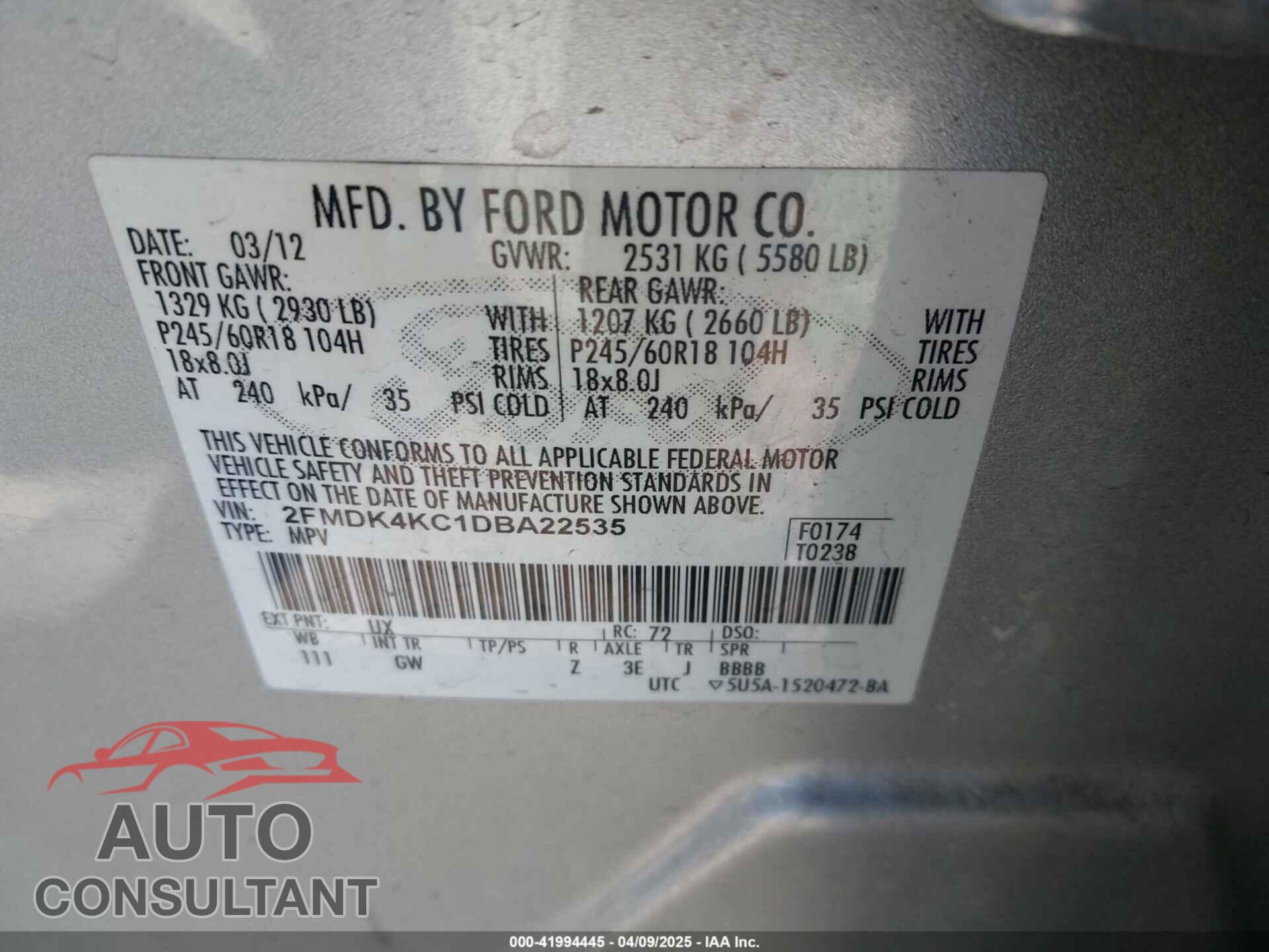 FORD EDGE 2013 - 2FMDK4KC1DBA22535