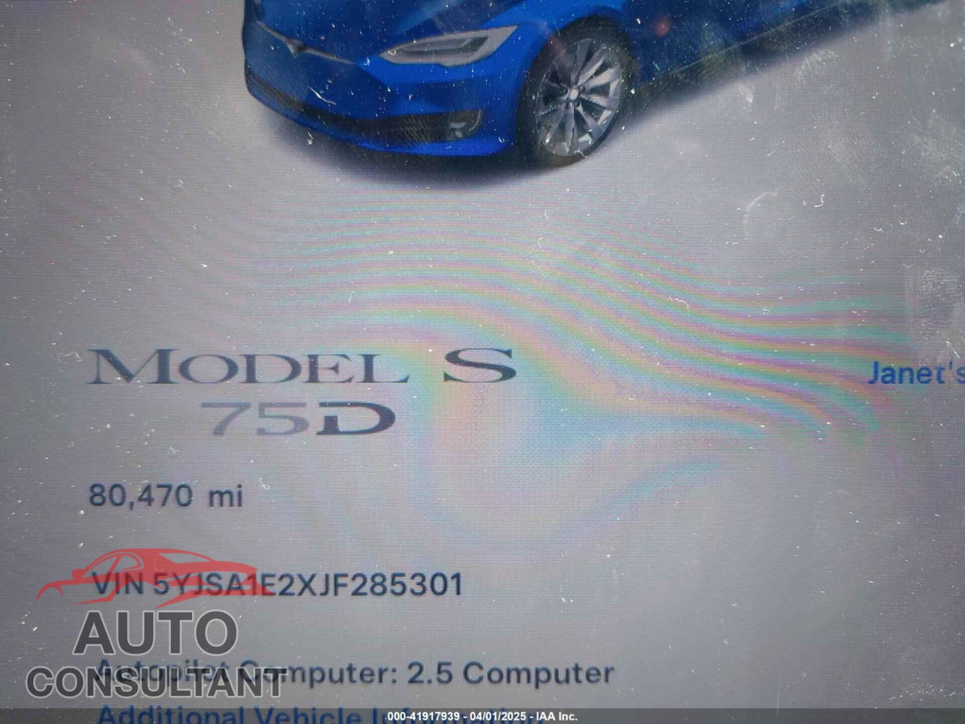 TESLA MODEL S 2018 - 5YJSA1E2XJF285301